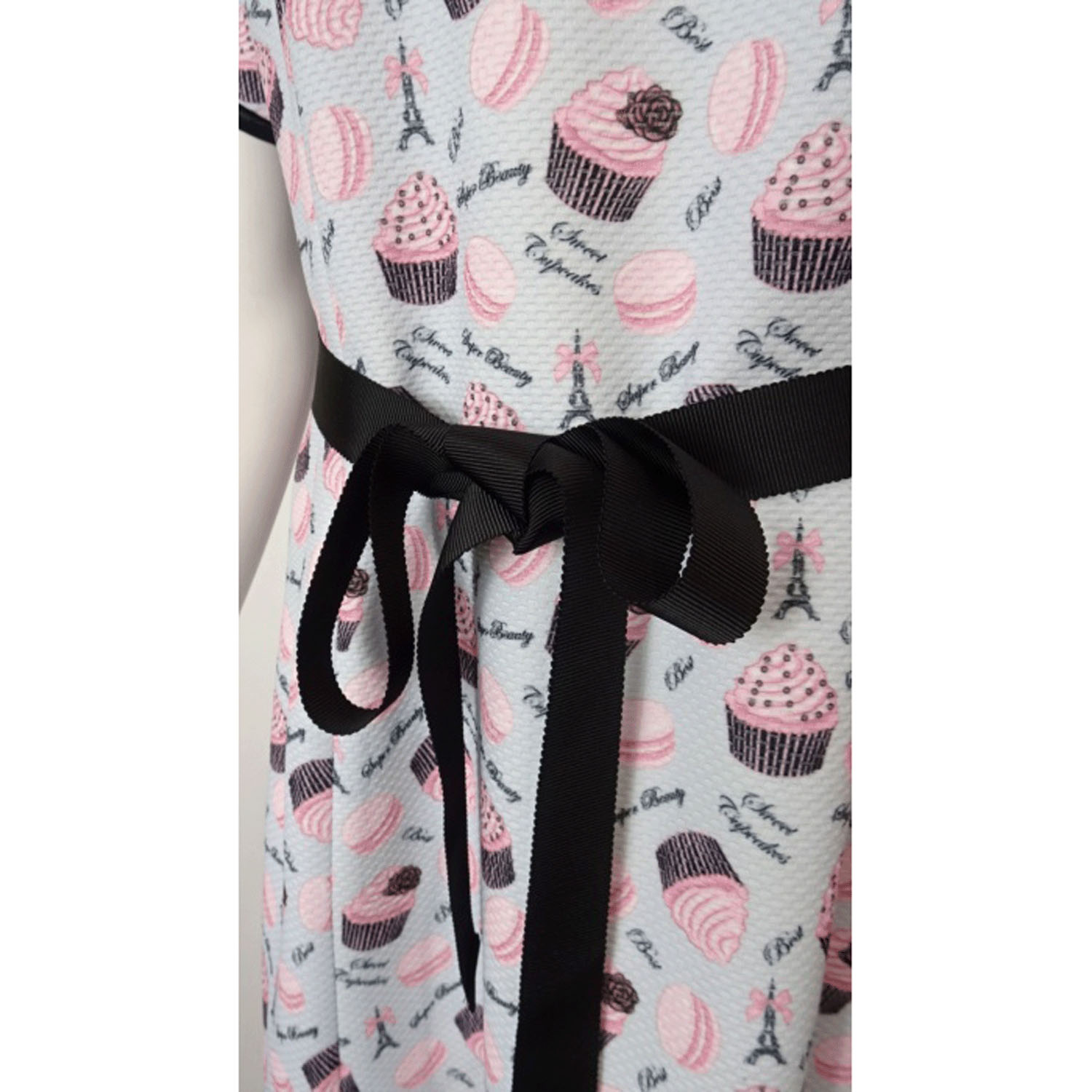 【Insta Live】Super Beauty エッフェル塔モチーフ付スイーツ柄プリント半袖ワンピース - 画像14