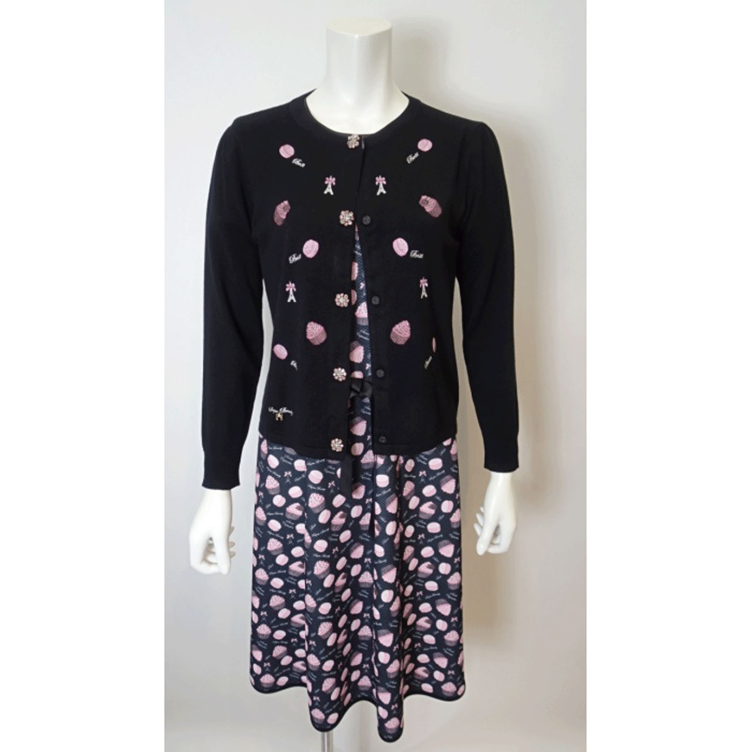 【Insta Live】Super Beauty エッフェル塔モチーフ付スイーツ柄プリント半袖ワンピース - 画像29