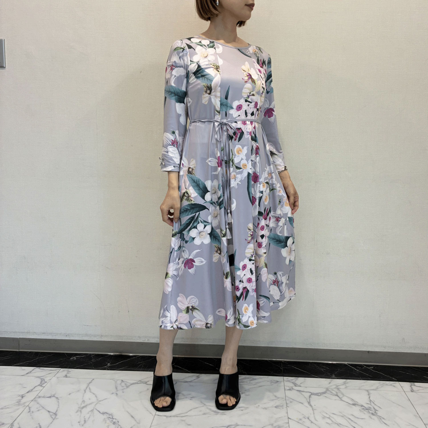 Super Beauty 大花プリント七分袖ワンピース - 画像4