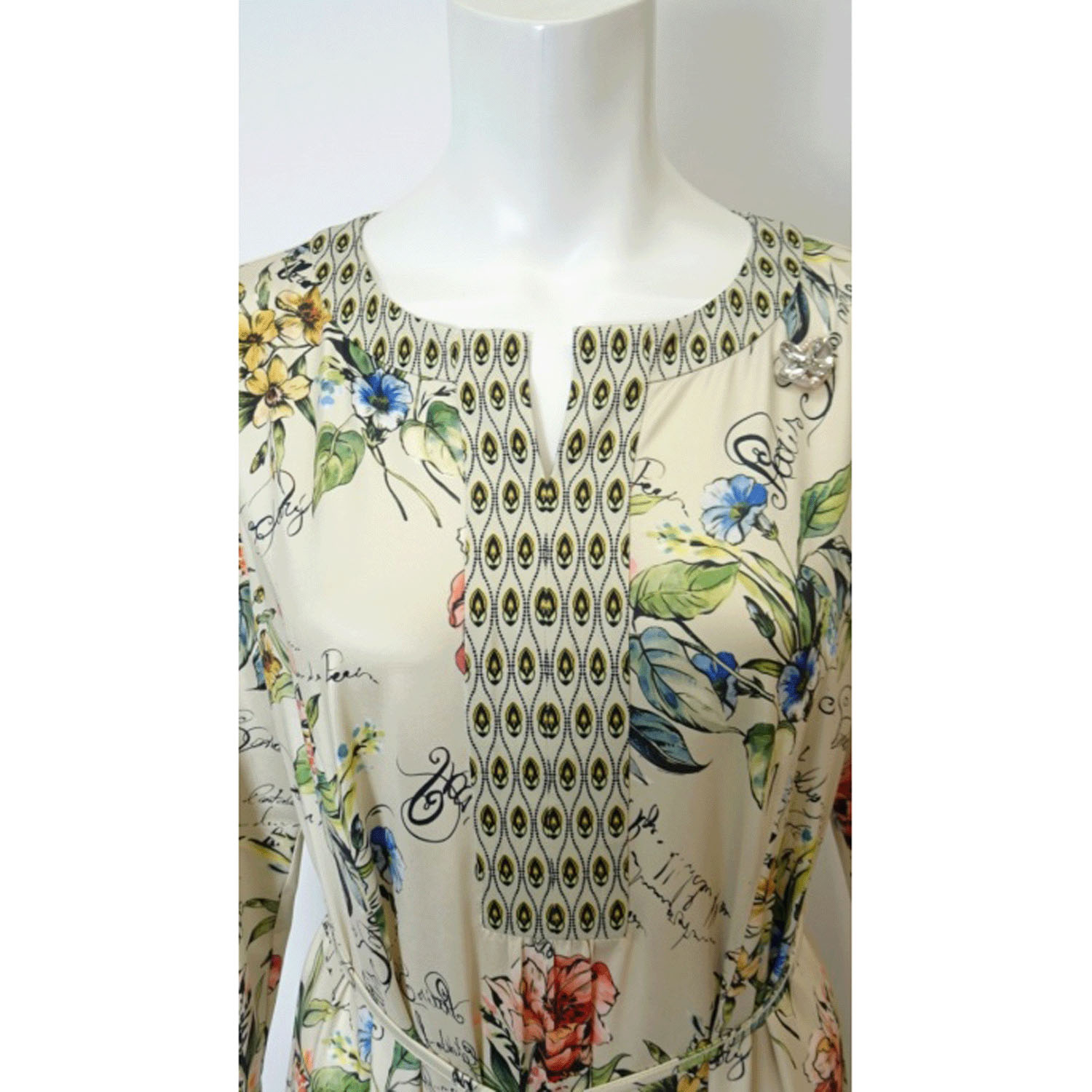 Super Beauty 胸元スリット入り多色使いジャージ素材七分袖ワンピース - 画像10