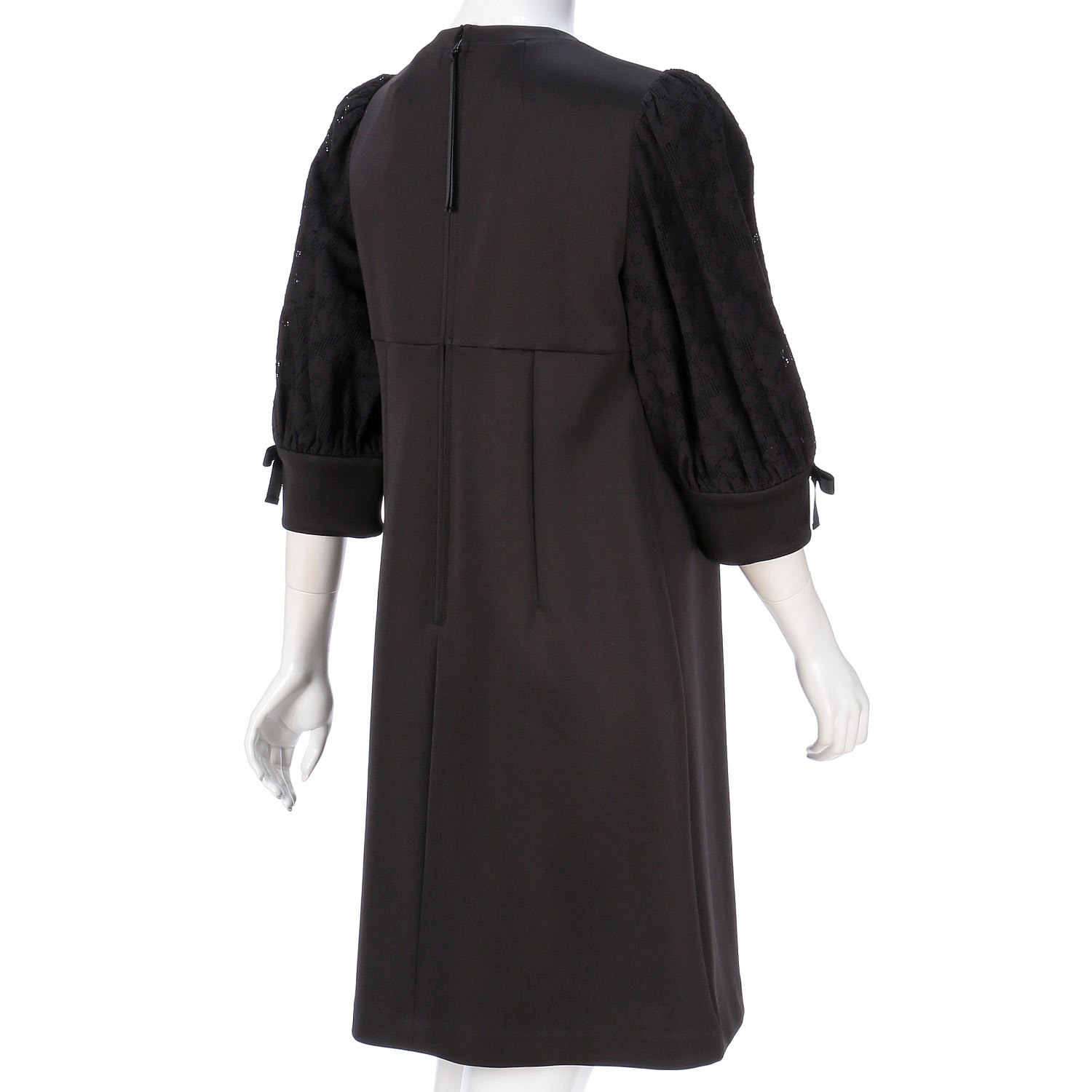 Super Beauty 袖レース使いダンボールニット素材七分袖ワンピース - 画像2