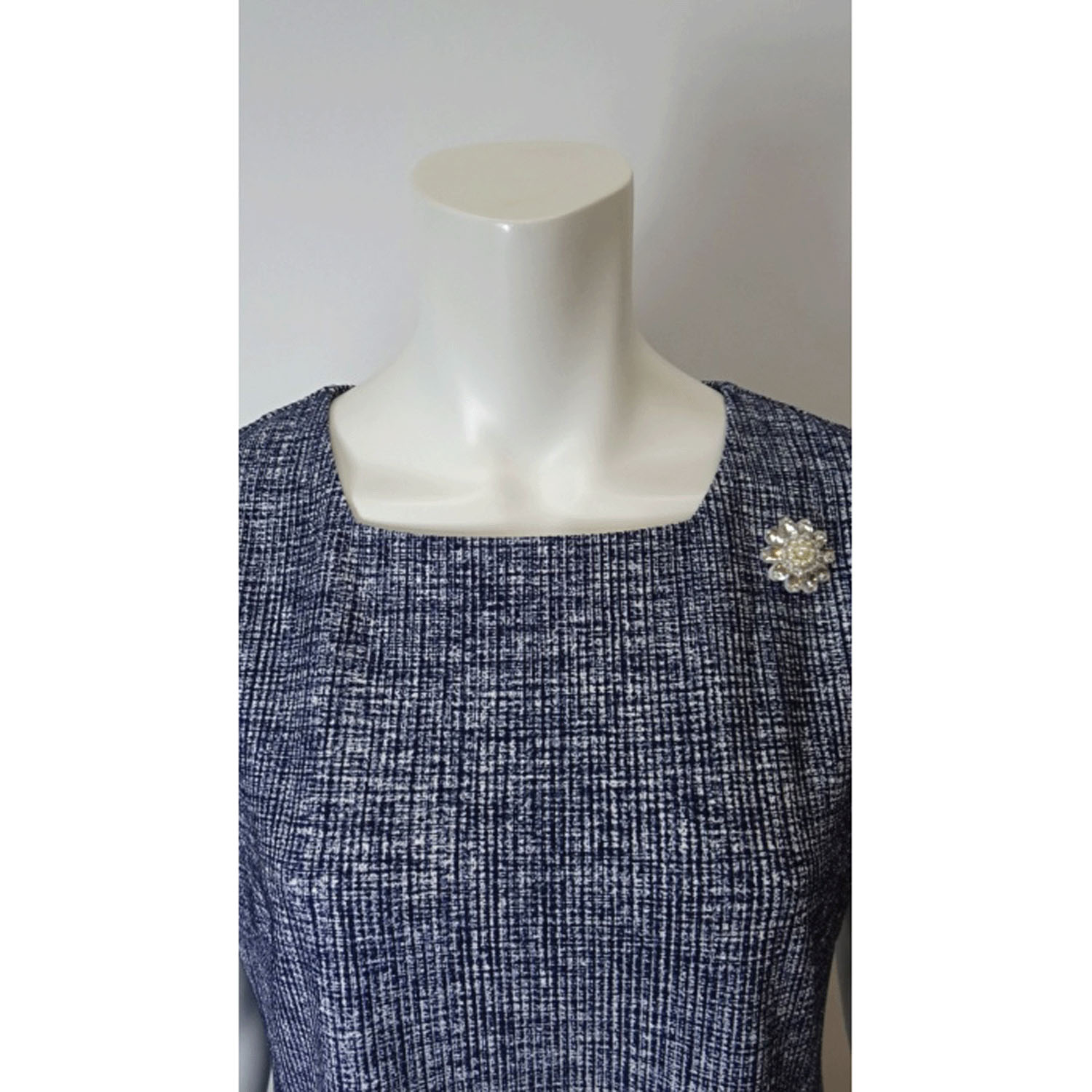 Super Beauty 転写プリント格子チェック柄スクエアネックフレンチスリーブワンピース - 画像10