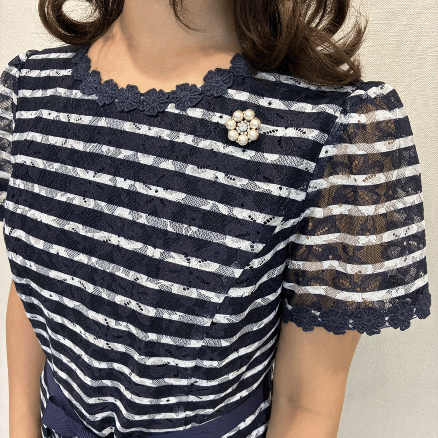 【3月下旬入荷予定】Super Beauty ボーダープリントレース素材半袖ワンピース - 画像12