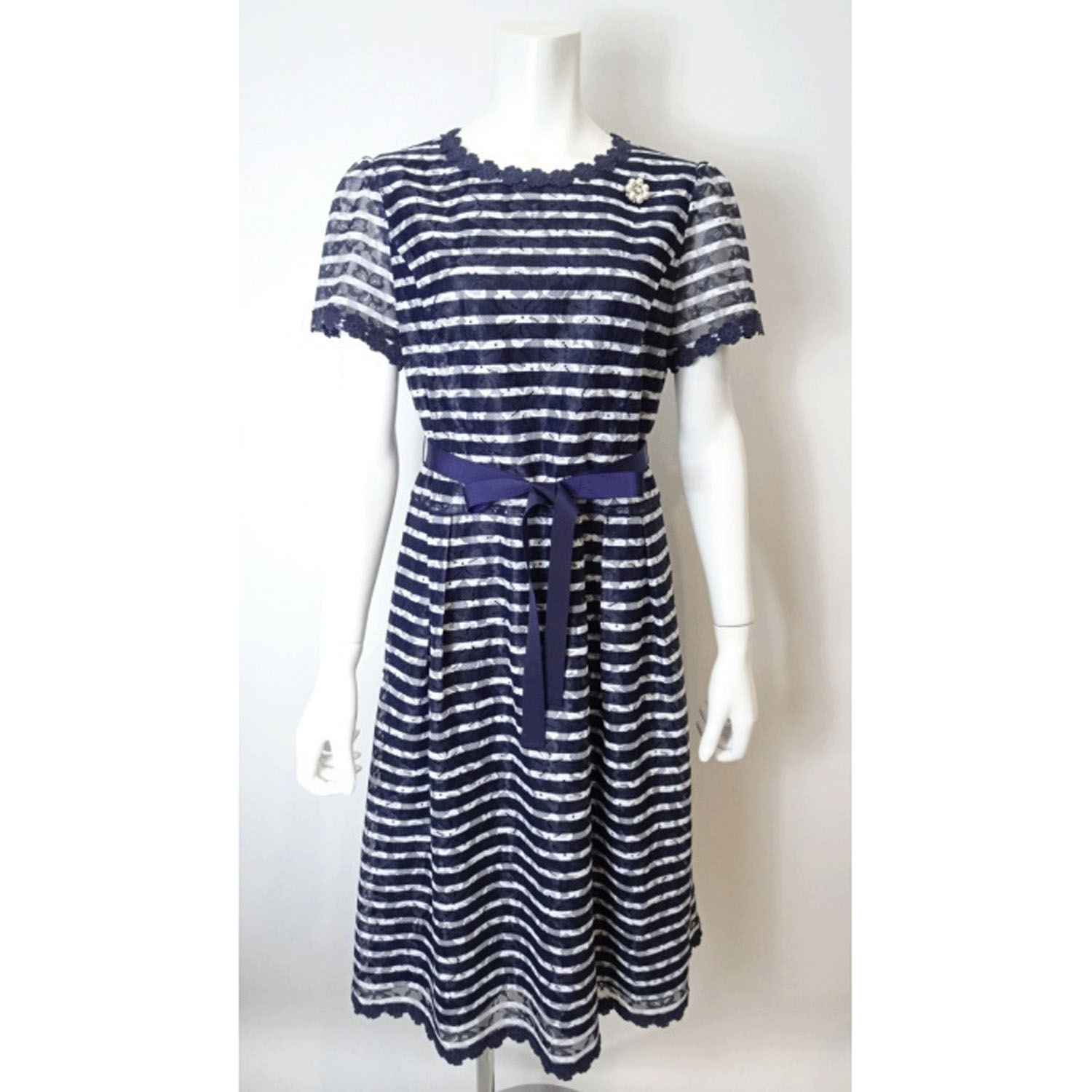 【3月下旬入荷予定】Super Beauty ボーダープリントレース素材半袖ワンピース - 画像13