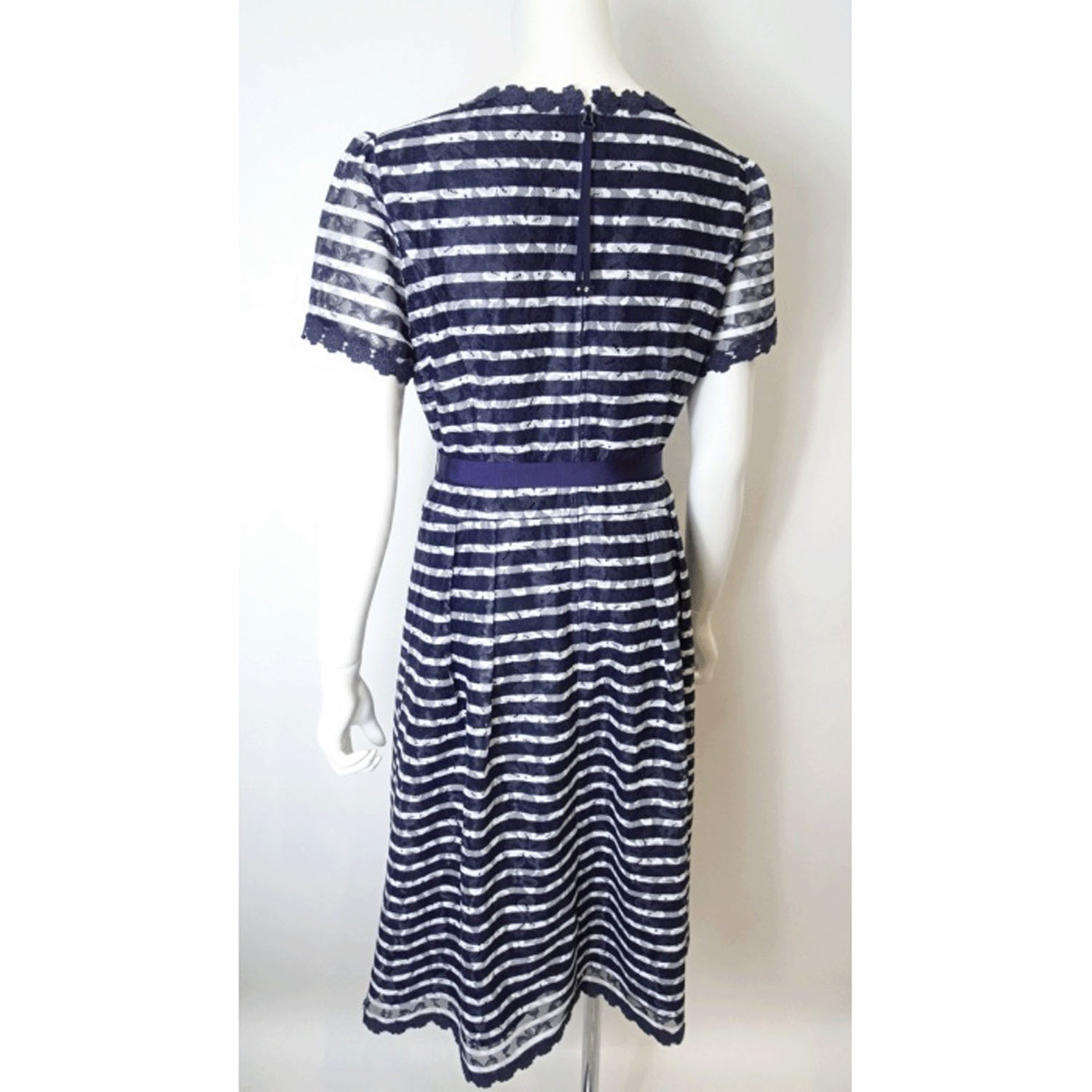 Super Beauty ボーダープリントレース素材半袖ワンピース - 画像15