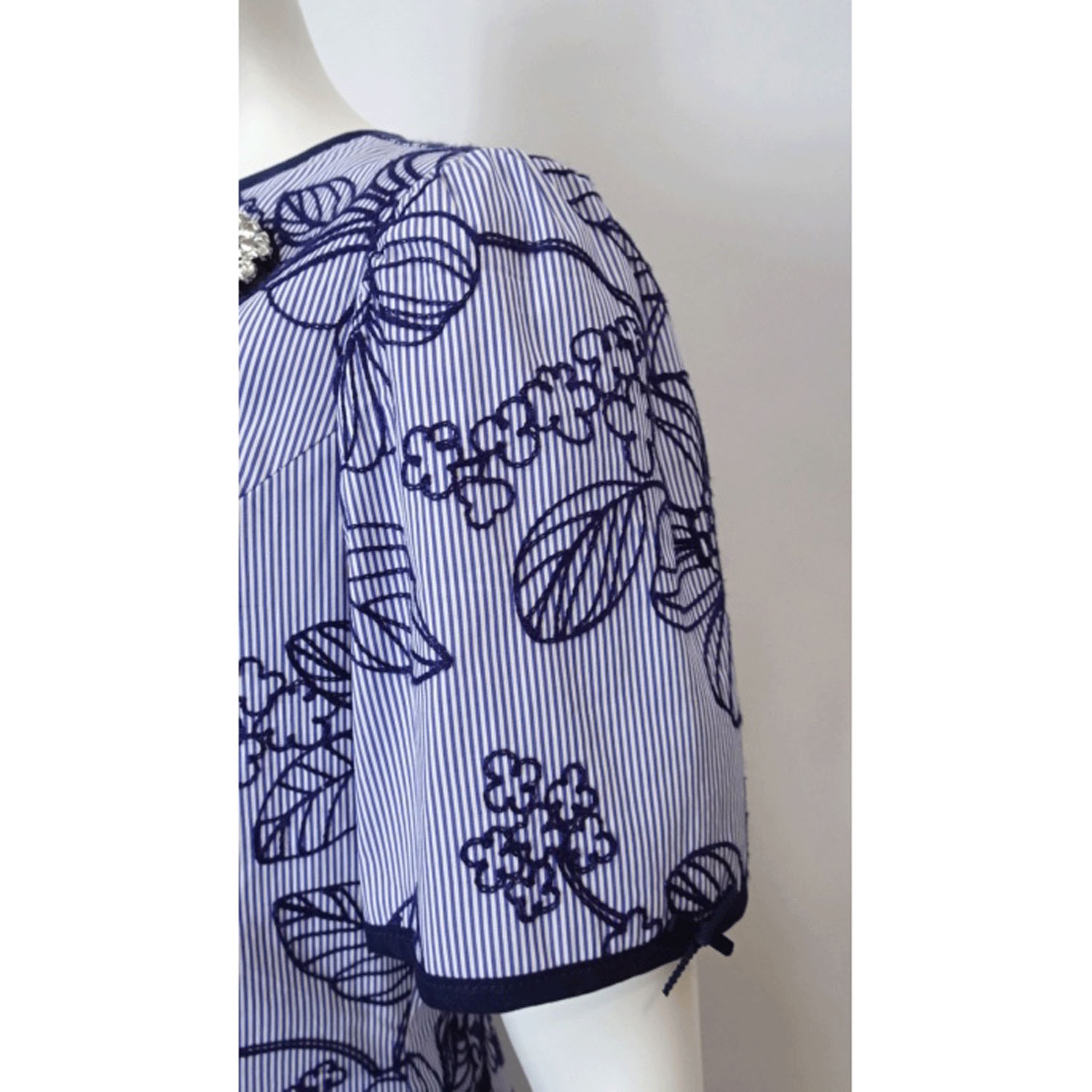 Super Beauty ストライプ柄×花フロッキープリント半袖ワンピース - 画像17