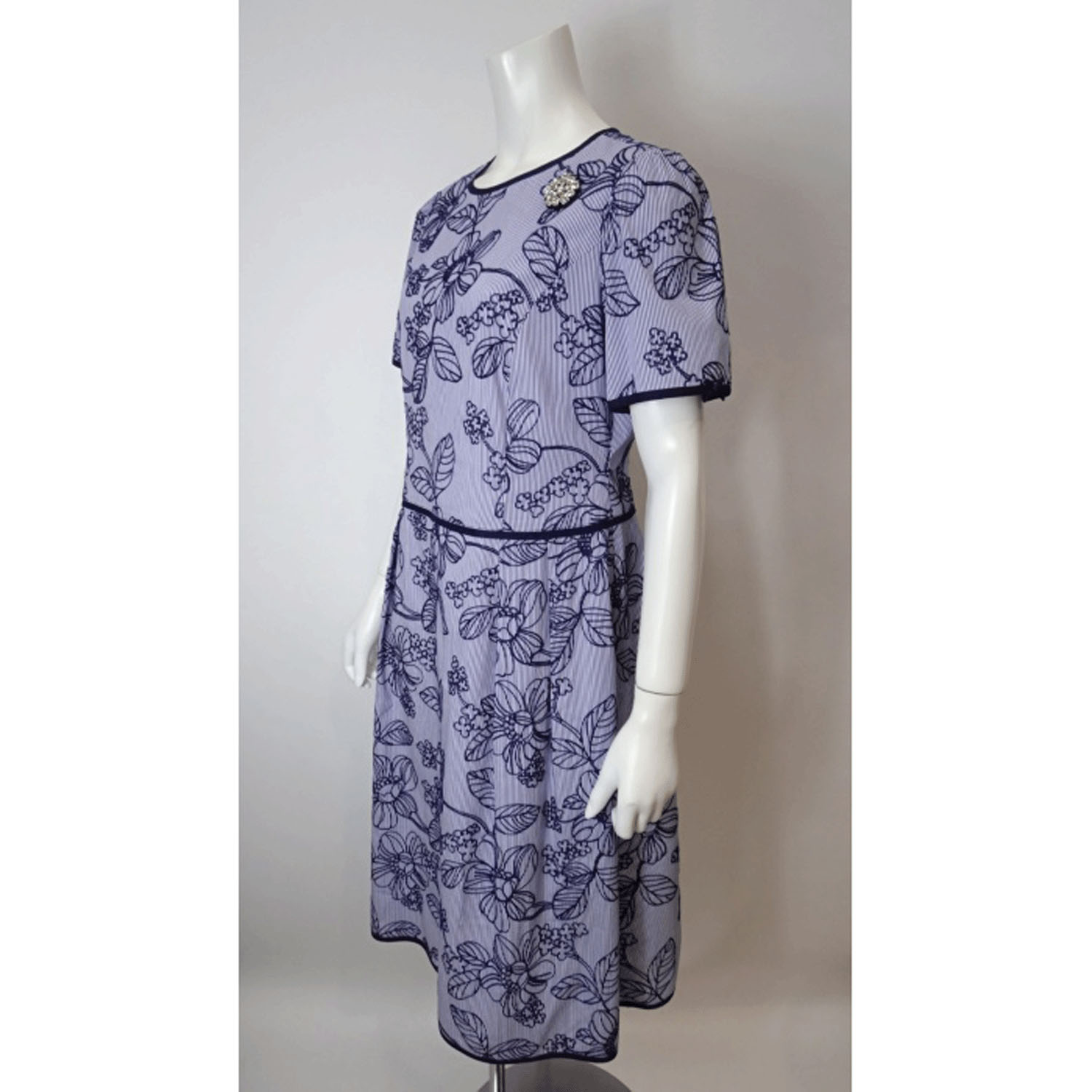 【4月中旬入荷予定】Super Beauty ストライプ柄×花フロッキープリント半袖ワンピース - 画像9