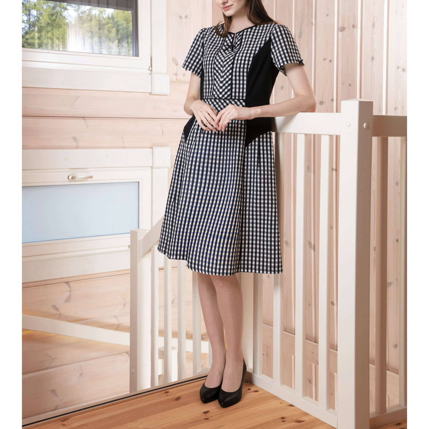 Super Beauty ギンガムチェック柄切替ワンピース - 画像2