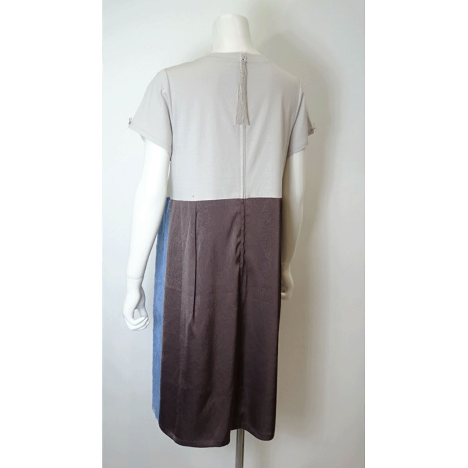 【4月中旬入荷予定】Super Beauty 異素材配色アシンメトリー切替ワンピース - 画像9