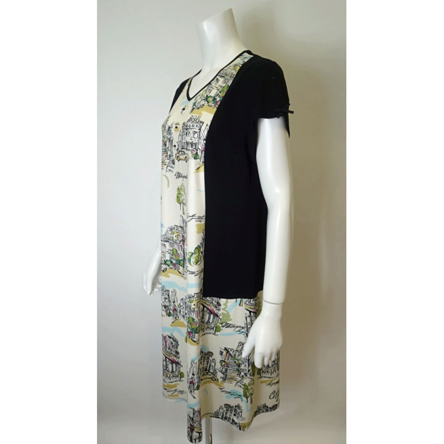 【4月下旬入荷予定】Super Beauty 街並み風景プリントVネック半袖ワンピース - 画像14