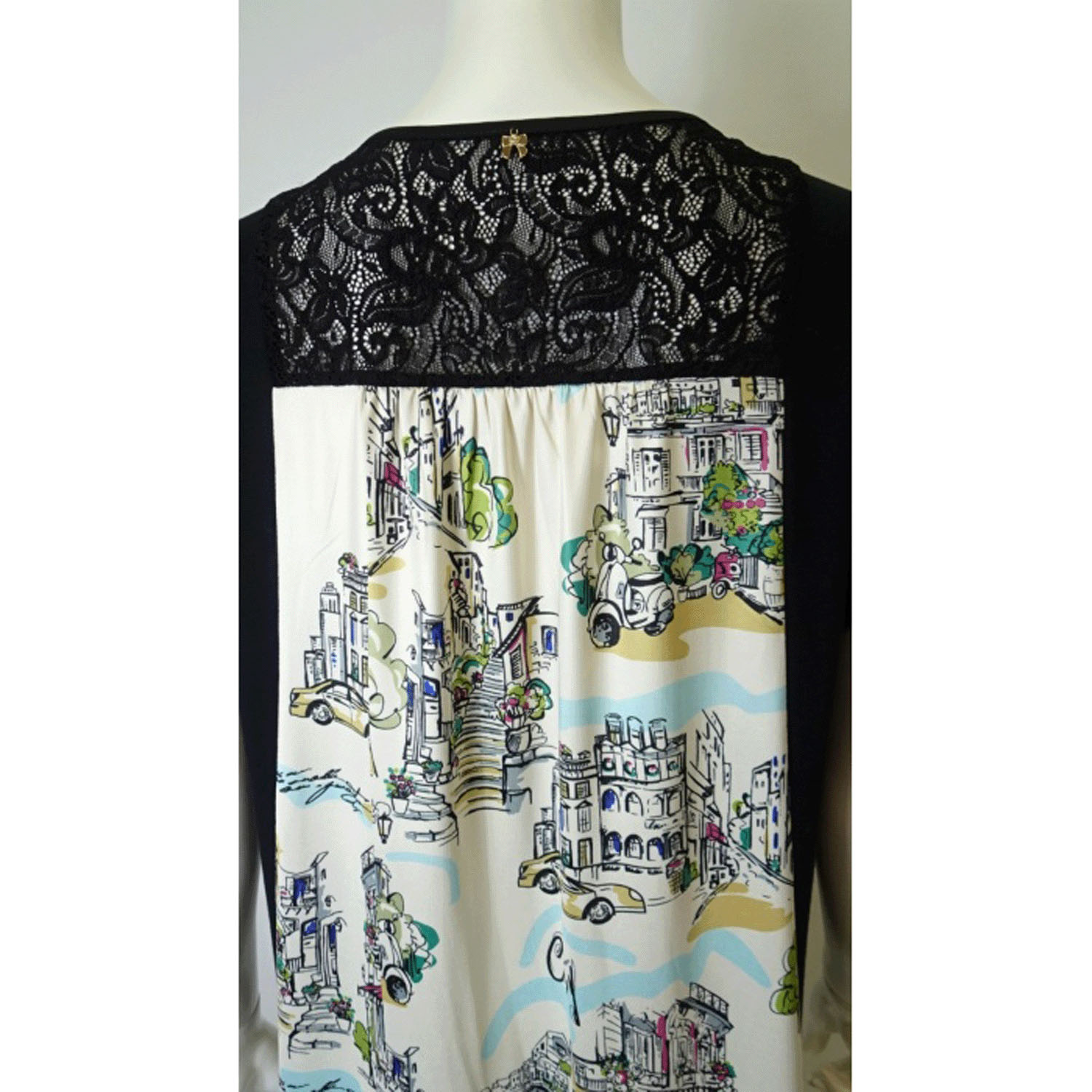 【4月下旬入荷予定】Super Beauty 街並み風景プリントVネック半袖ワンピース - 画像16