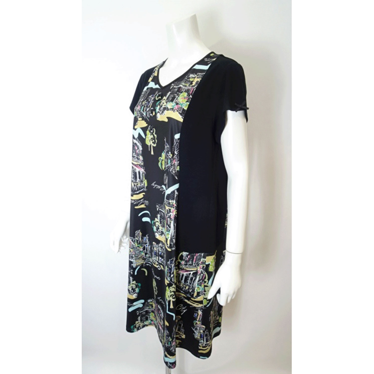 【4月下旬入荷予定】Super Beauty 街並み風景プリントVネック半袖ワンピース - 画像3