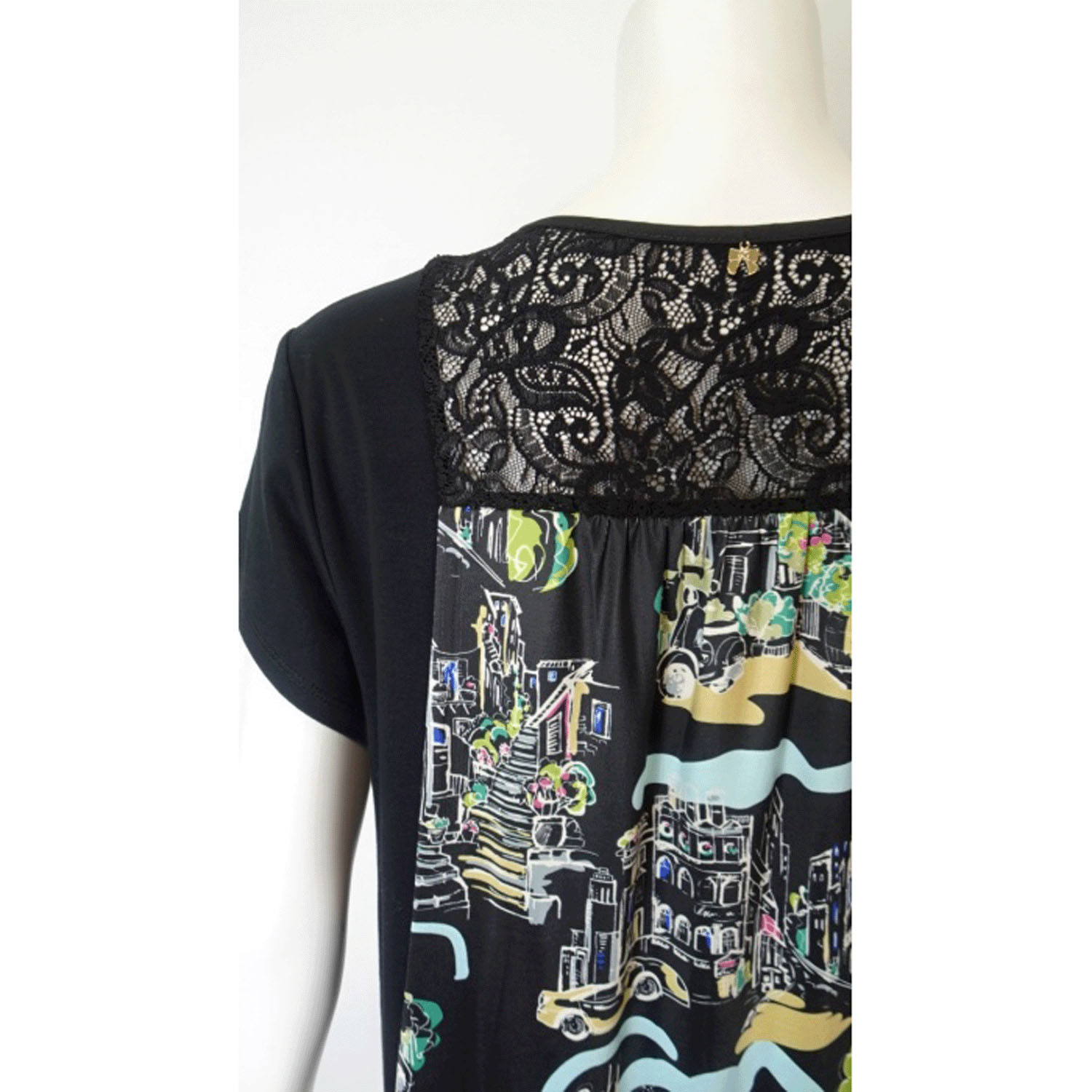 【4月下旬入荷予定】Super Beauty 街並み風景プリントVネック半袖ワンピース - 画像6