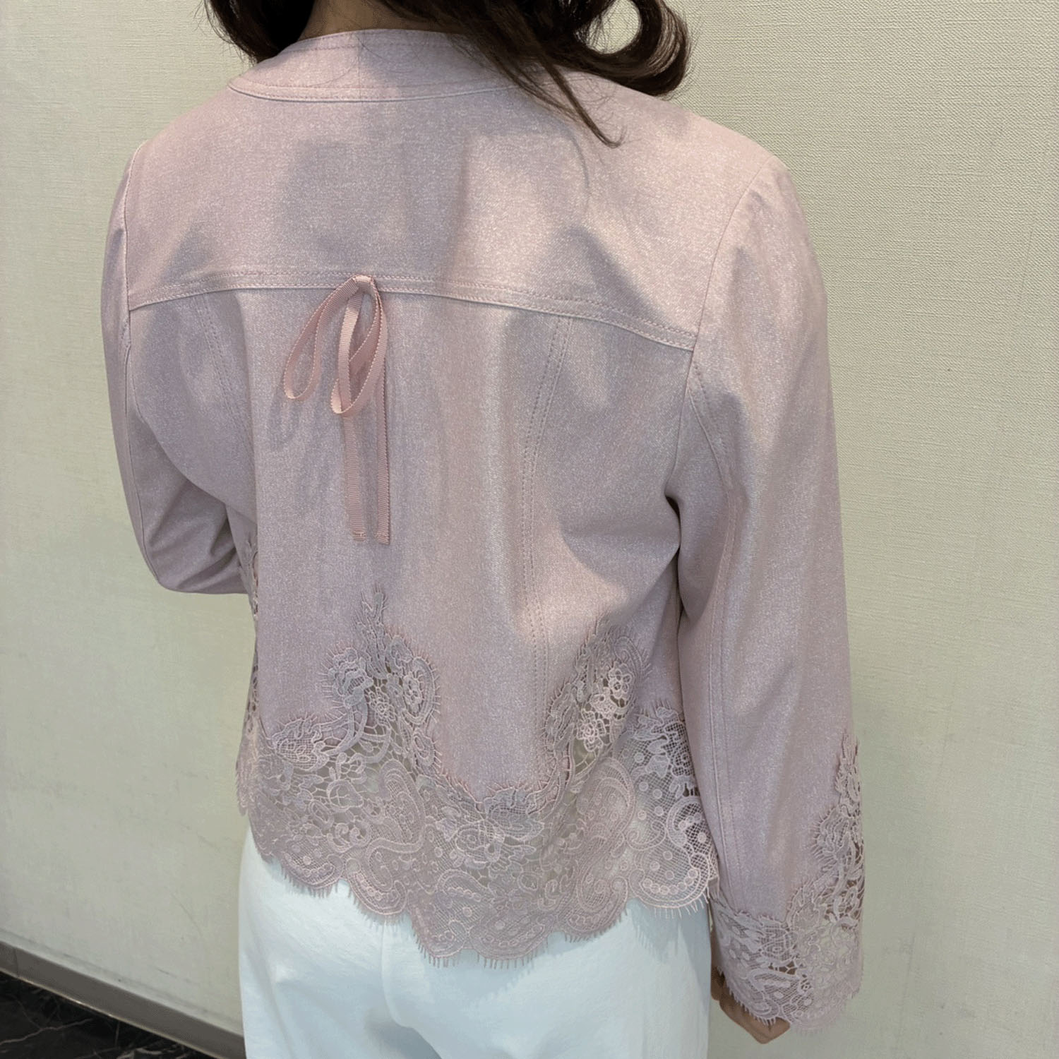 Super Beauty 裾レース切替転写素材ノーカラージャケット - 画像14