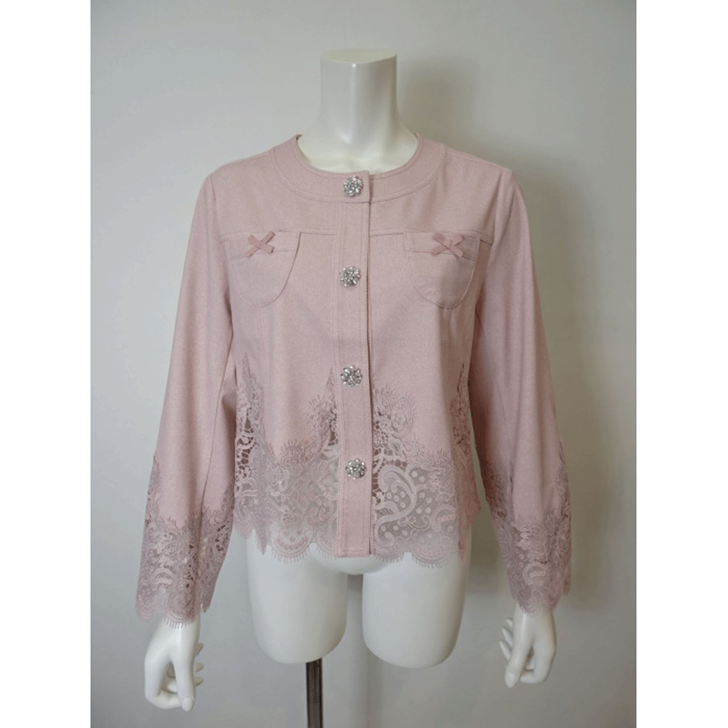 【2月下旬入荷予定】Super Beauty 裾レース切替転写素材ノーカラージャケット - 画像17