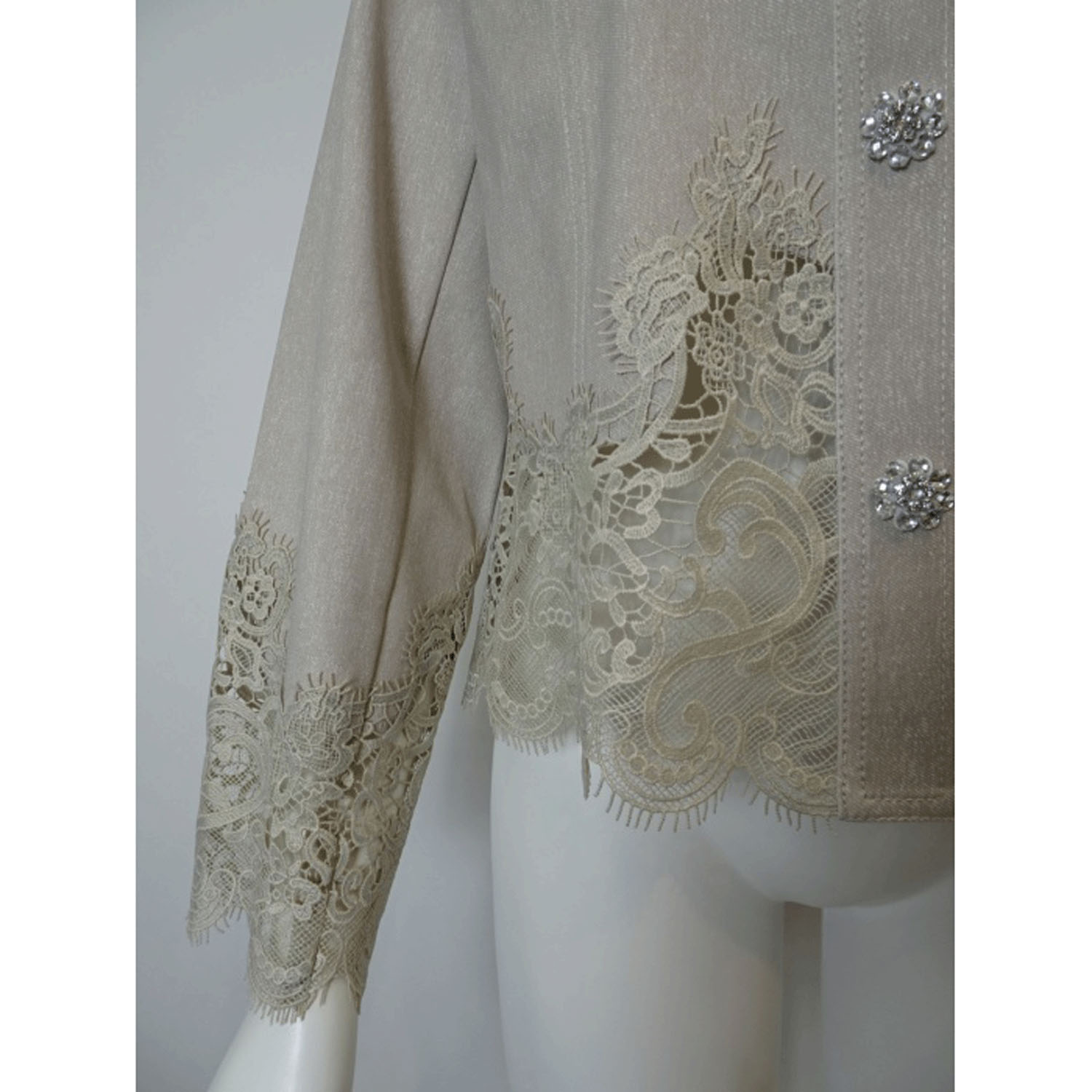 Super Beauty 裾レース切替転写素材ノーカラージャケット - 画像6