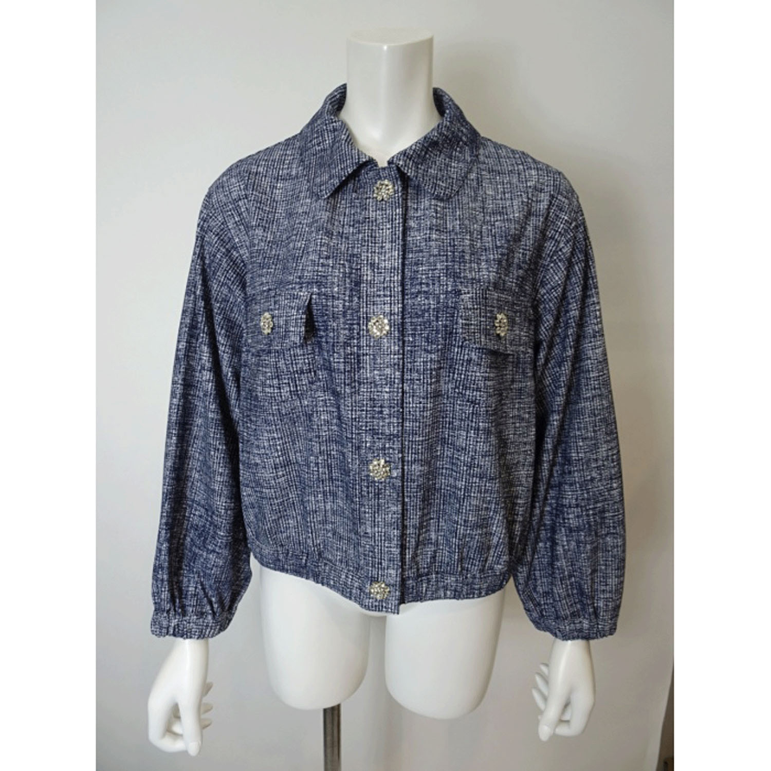 Super Beauty ジュエルボタン格子チェック柄プリント フード着脱式ジャケット - 画像20