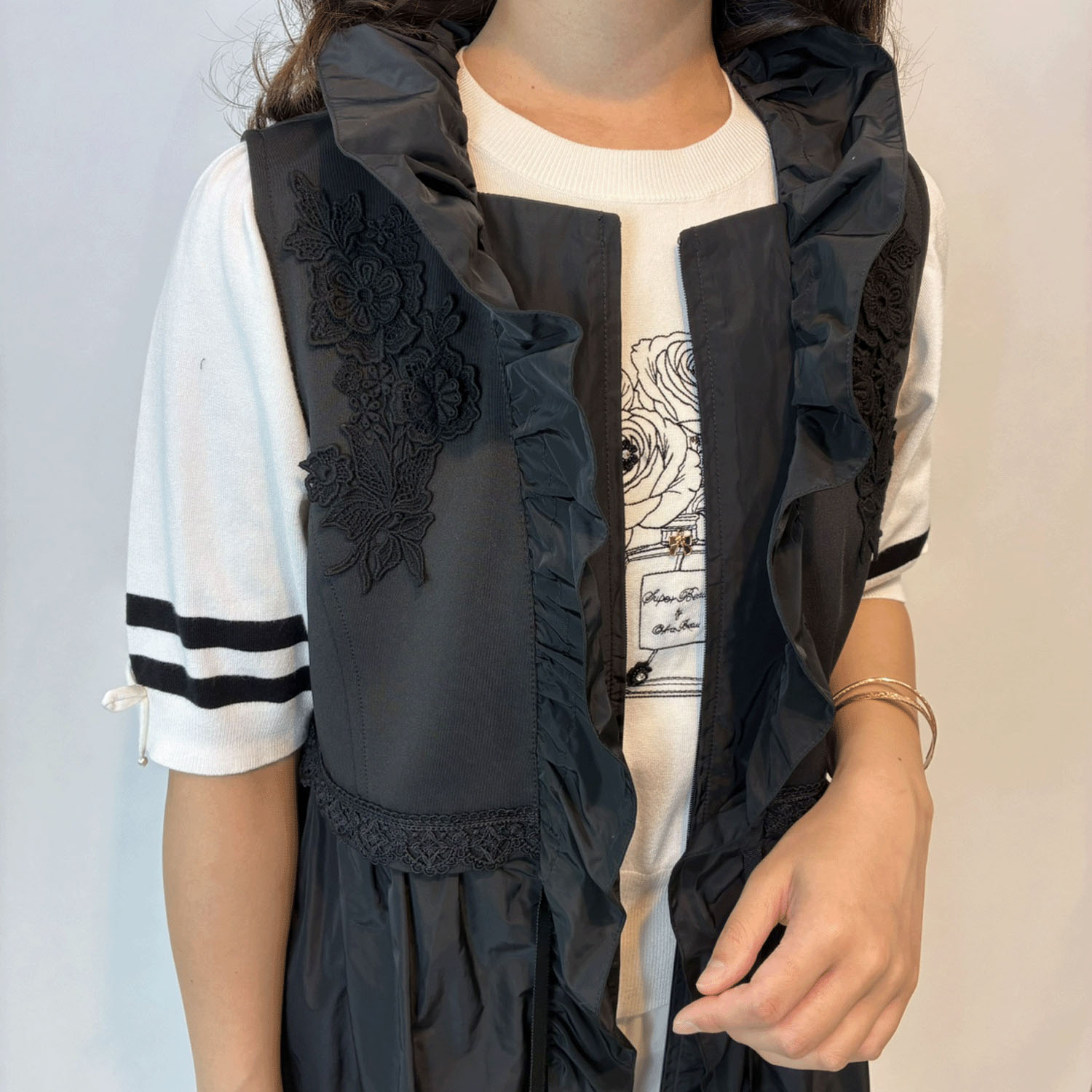 Super Beauty タフタ素材フリル切替ロングジレ - 画像11