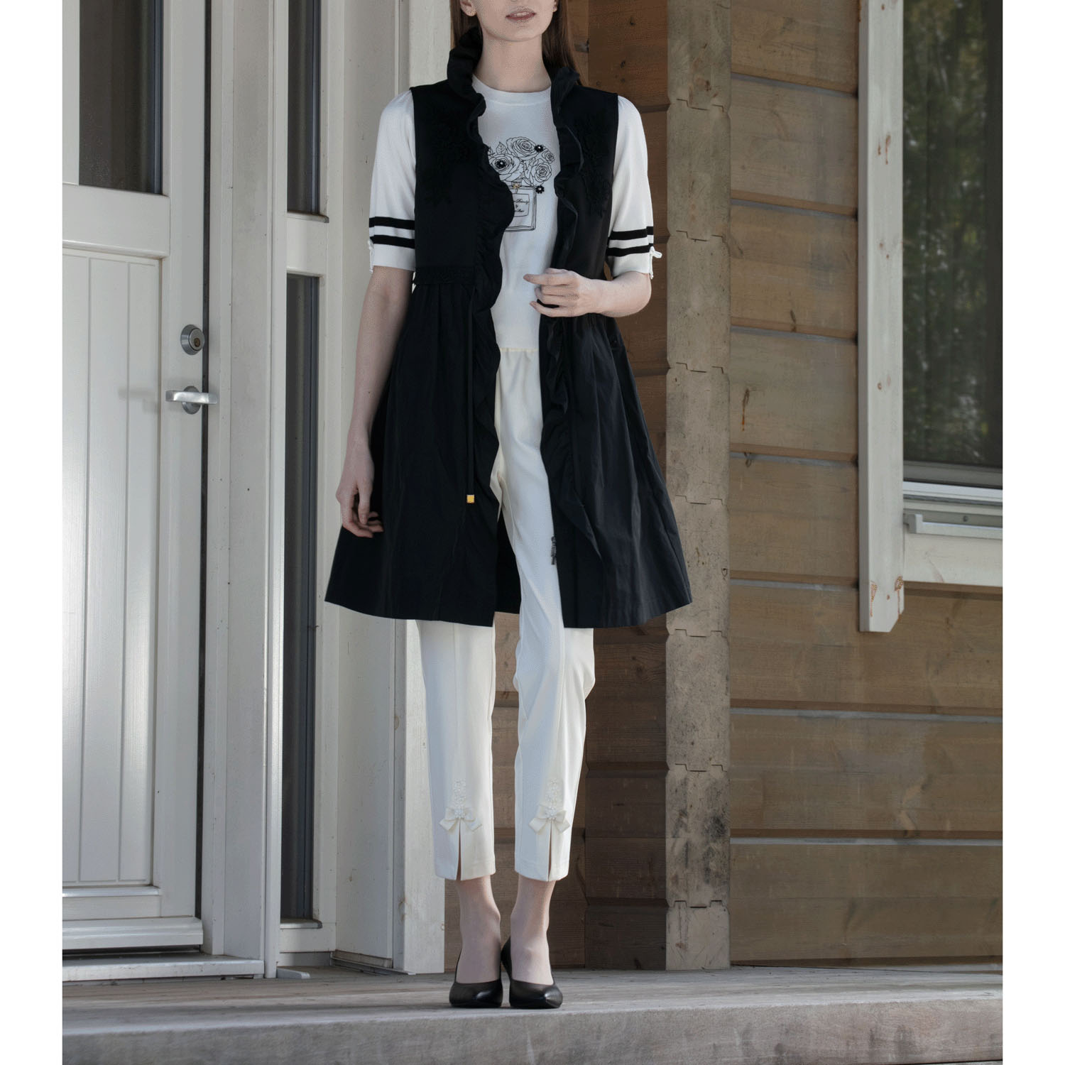 Super Beauty タフタ素材フリル切替ロングジレ - 画像8