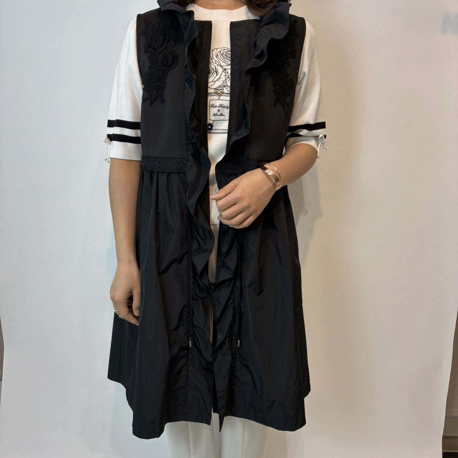 Super Beauty タフタ素材フリル切替ロングジレ - 画像9