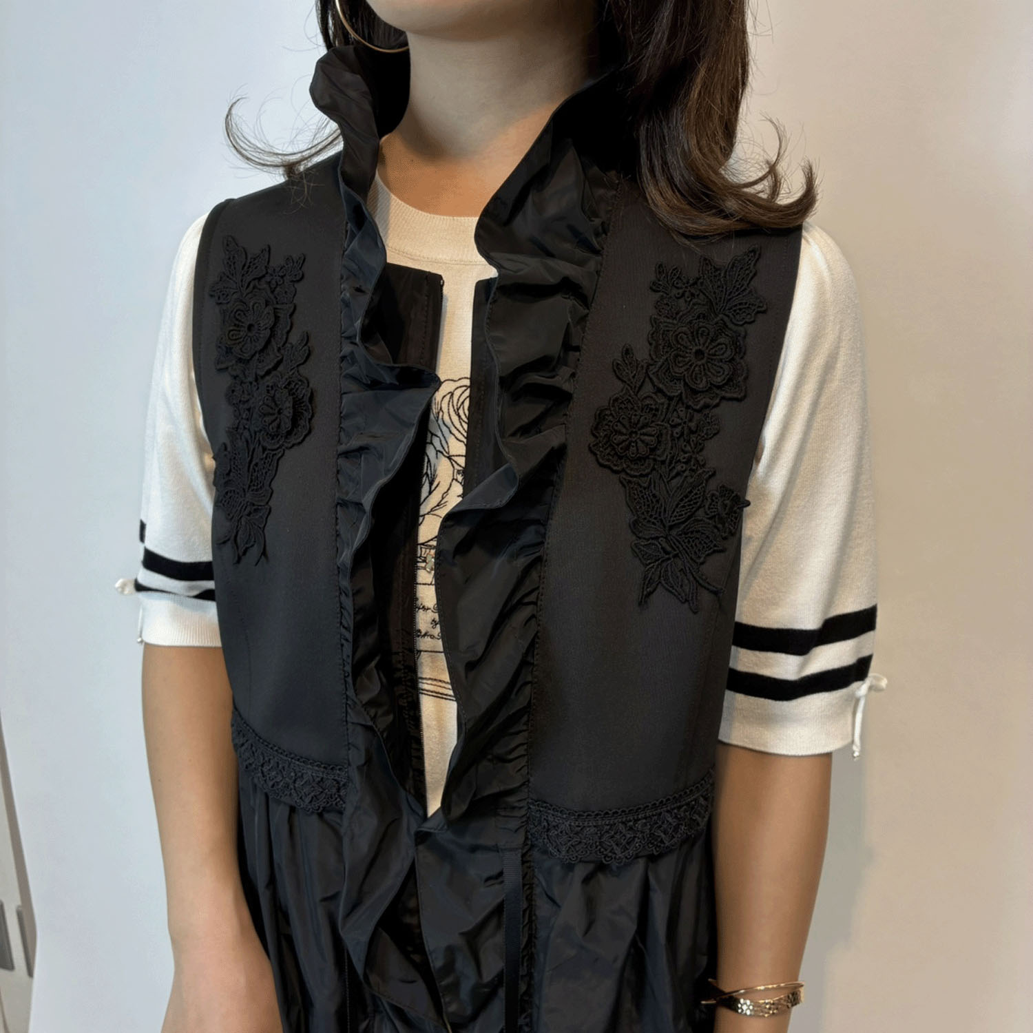 Super Beauty タフタ素材フリル切替ロングジレ - 画像10