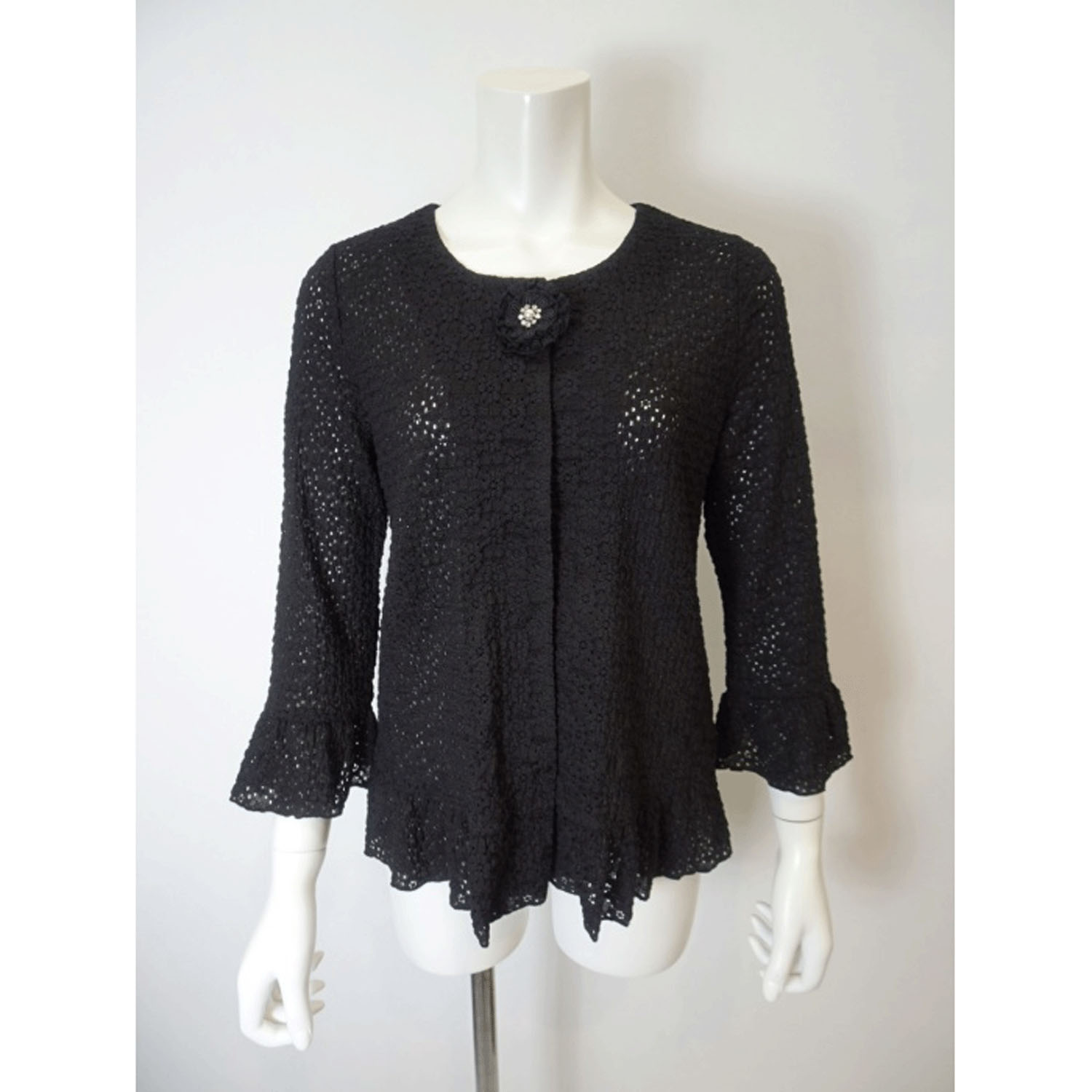 Super Beauty 伸縮素材コサージュ付ノーカラージャケット - 画像6