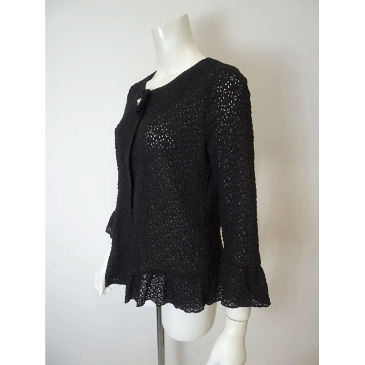 Super Beauty 伸縮素材コサージュ付ノーカラージャケット - 画像7