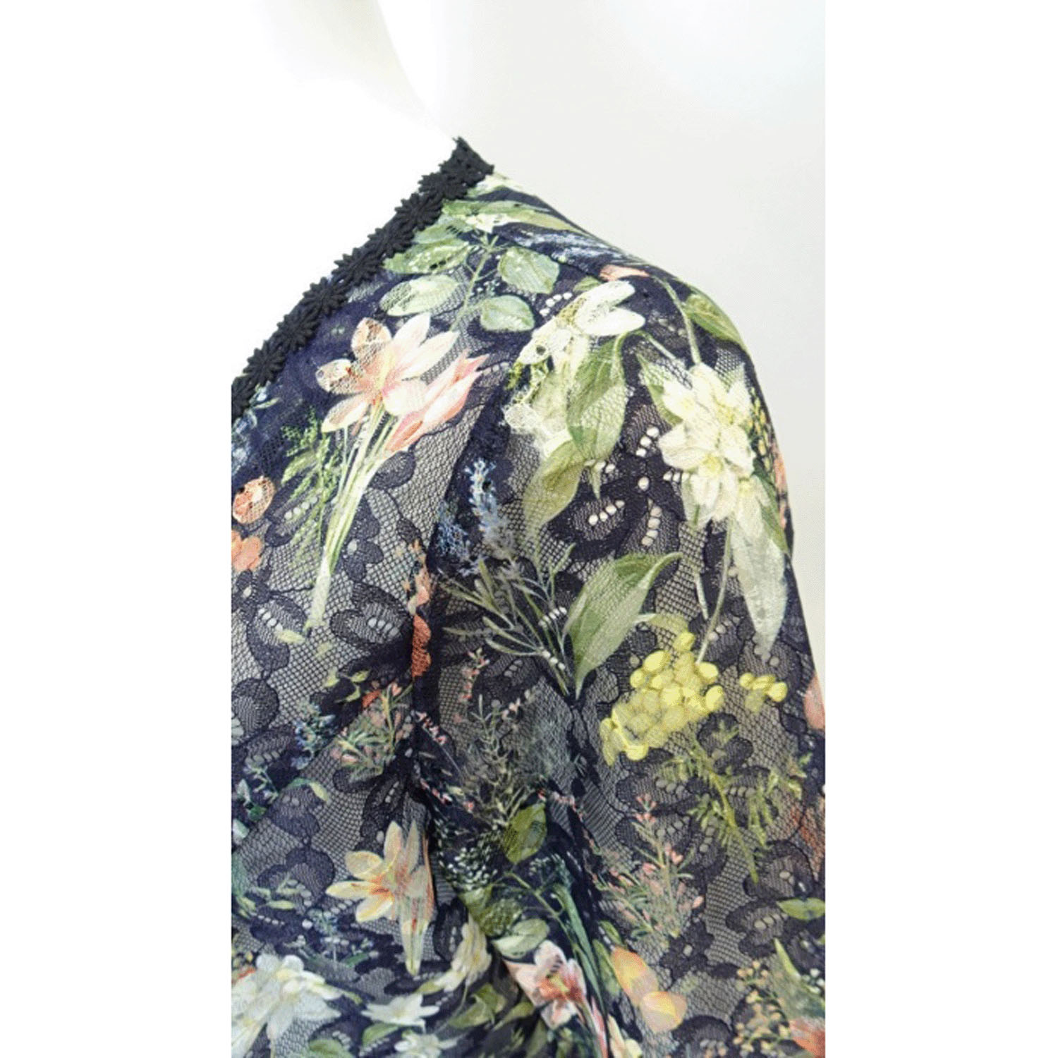 Super Beauty レース素材フラワープリントV開きジャケット - 画像11