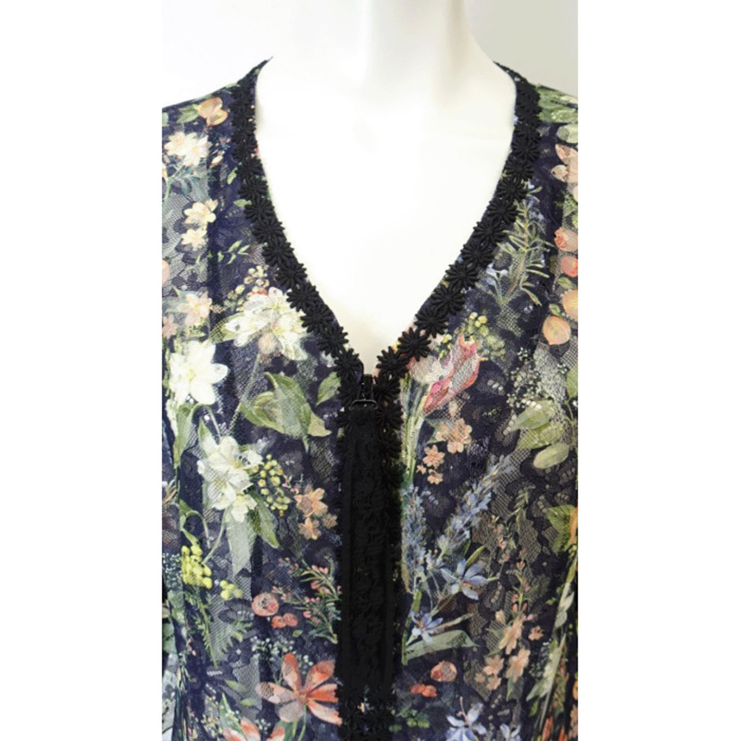 Super Beauty レース素材フラワープリントV開きジャケット - 画像10