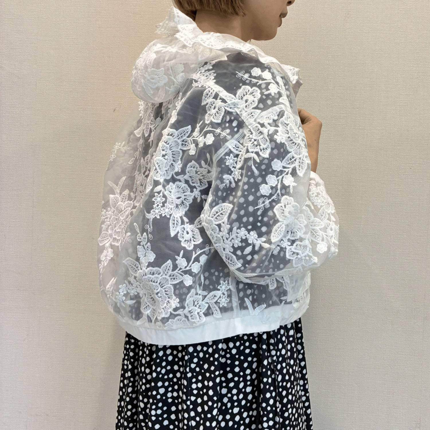 Super Beauty レース花モチーフ×刺しゅう入りジップアップジャケット - 画像5