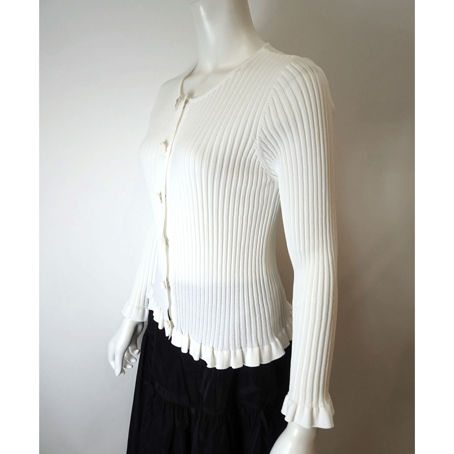 Super Beauty 裾フリルリブ編みニットカーディガン - 画像5