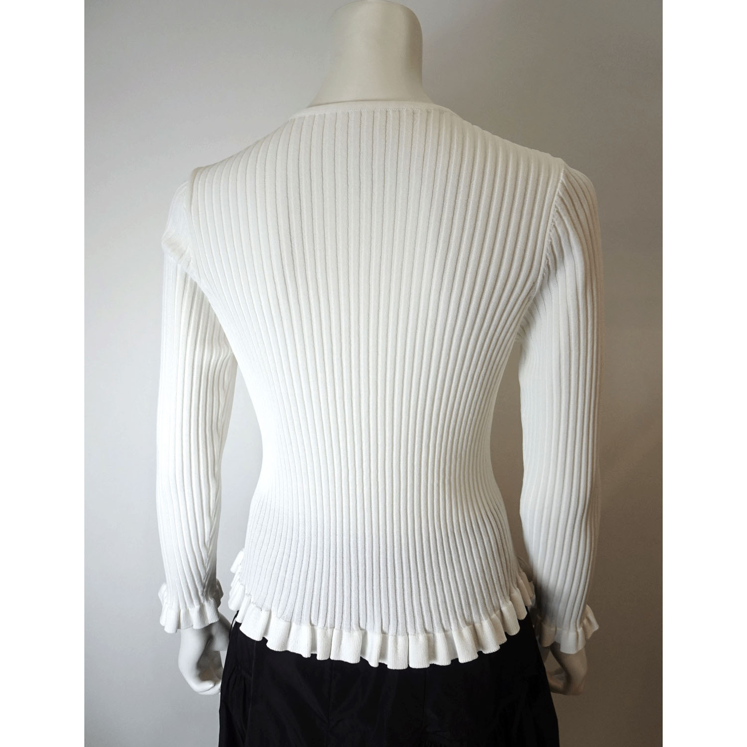 Super Beauty 裾フリルリブ編みニットカーディガン - 画像6