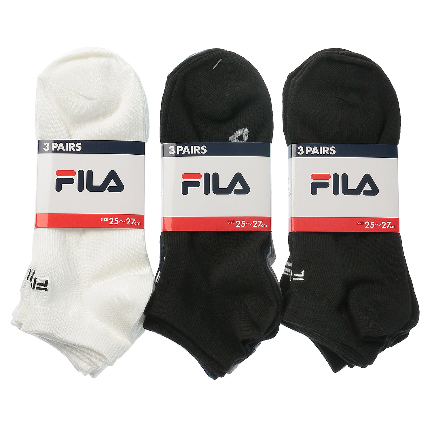 FILA 3足組スニーカー丈刺繍ソックス 紳士