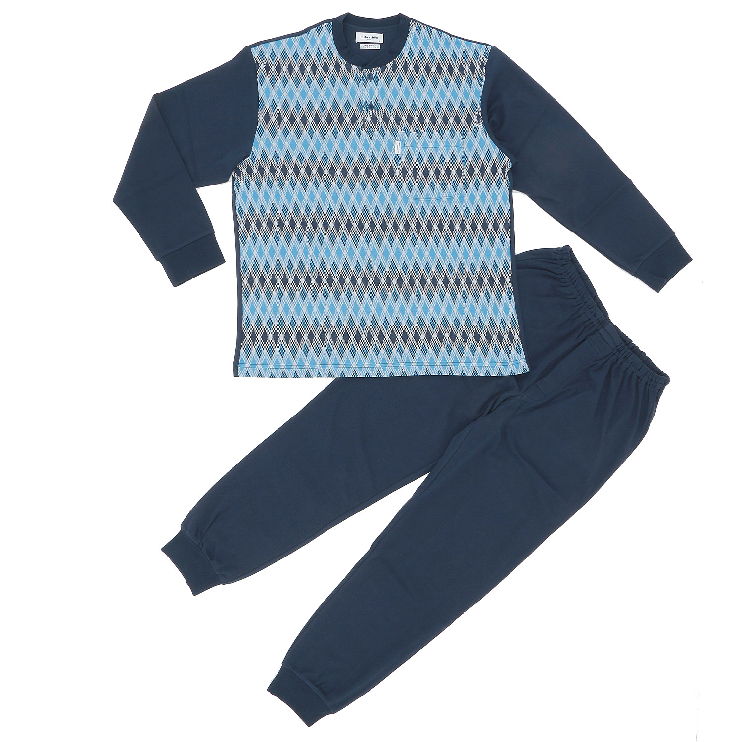 mila schon（ミラショーン） 紳士 ダブルジャガードダイヤ柄スムース無地 パジャマ - 画像3