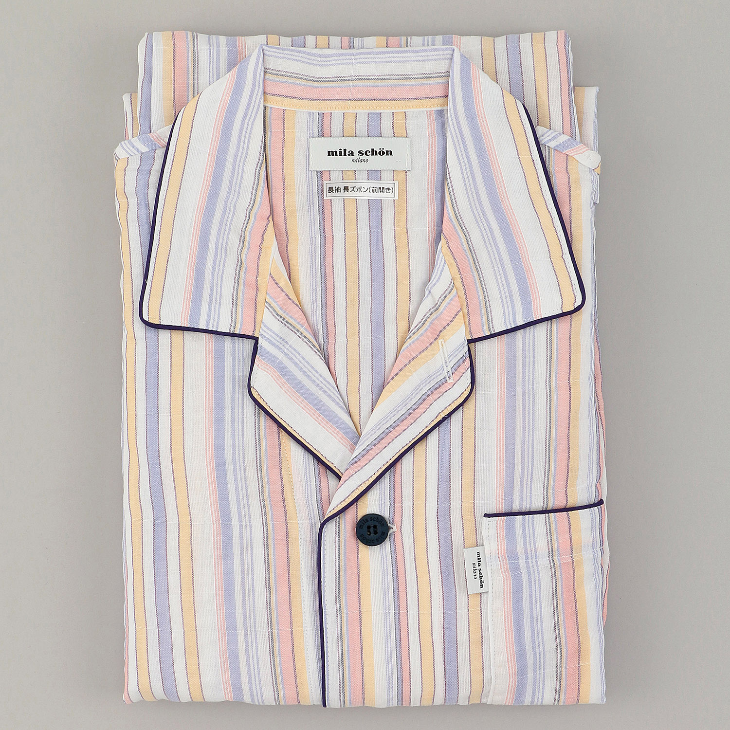mila schon（ミラショーン） 紳士 二重ガーゼ シャーリング ストライプ  パジャマ - 画像3