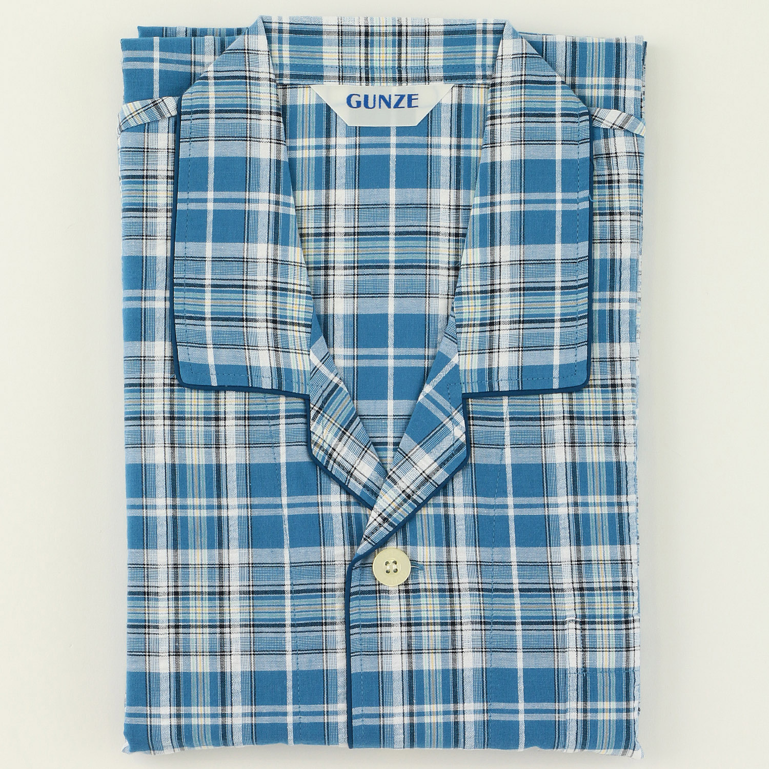 GUNZE 紳士 綿100％ 先染サッカー格子柄長袖長パンツ パジャマLL - 画像5