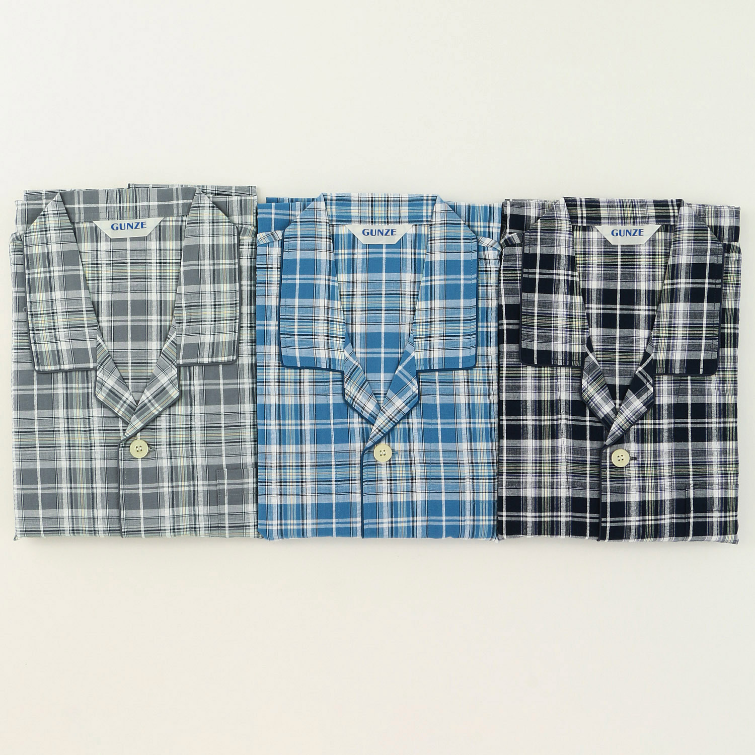 GUNZE 紳士 綿100％ 先染サッカー格子柄長袖長パンツ パジャマLL