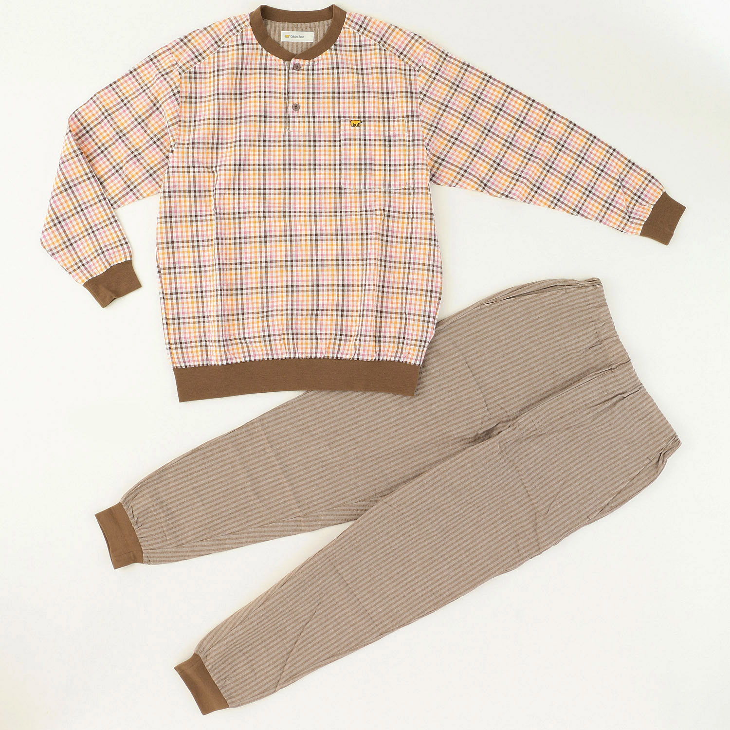Golden Bear 布帛サッカー チェック柄長袖長パンツパジャマ - 画像2
