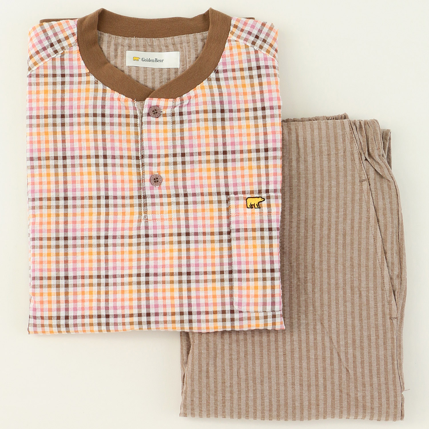 Golden Bear 布帛サッカー チェック柄長袖長パンツパジャマ - 画像3