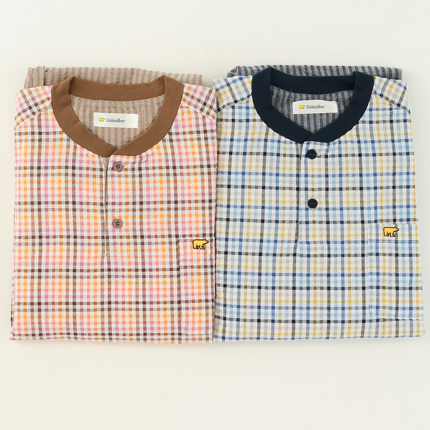 Golden Bear 布帛サッカー チェック柄長袖長パンツパジャマ