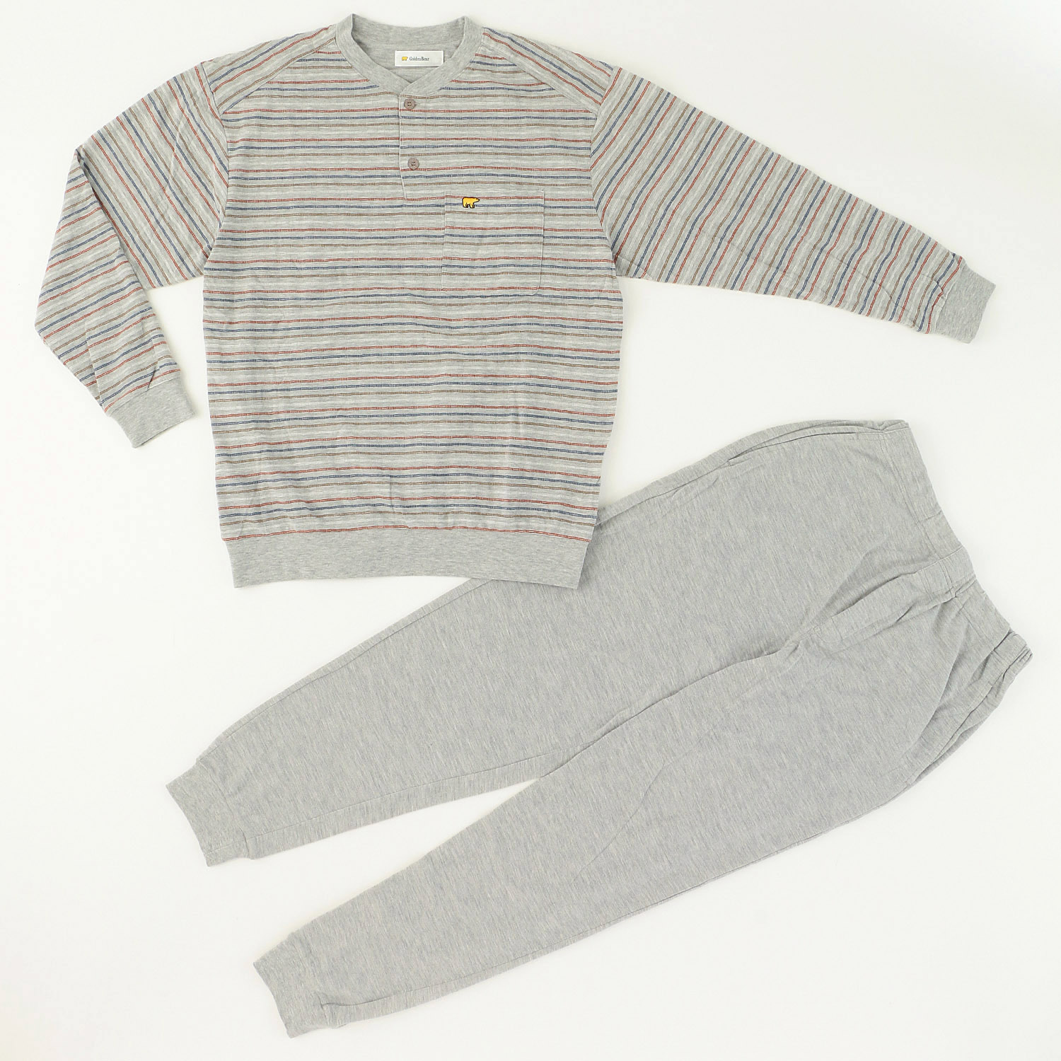 GoldenBear 紳士 ニットサッカー長袖長ズボンパジャマ ボーダー柄 - 画像2