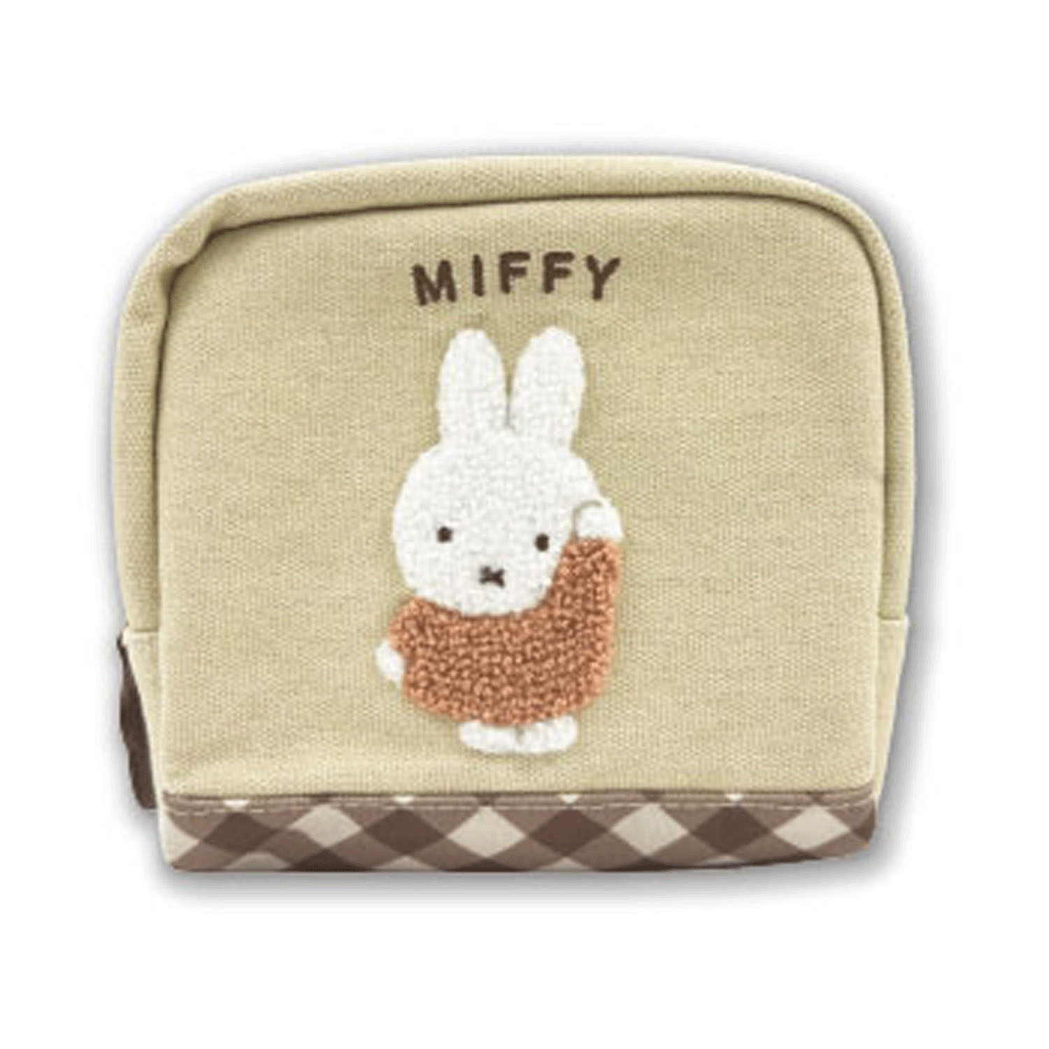 ミッフィー ダイアゴナルチェックシリーズ ボックスポーチ ベージュ
