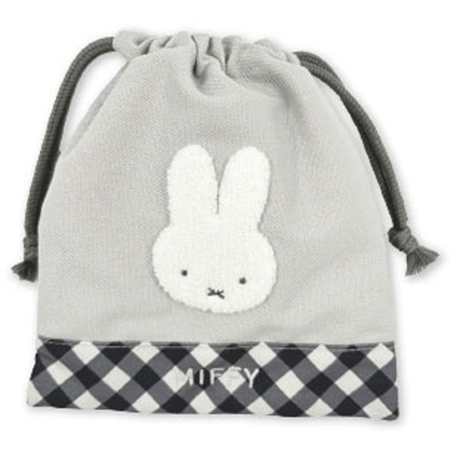 ミッフィー ダイアゴナルチェックシリーズ 巾着 グレー