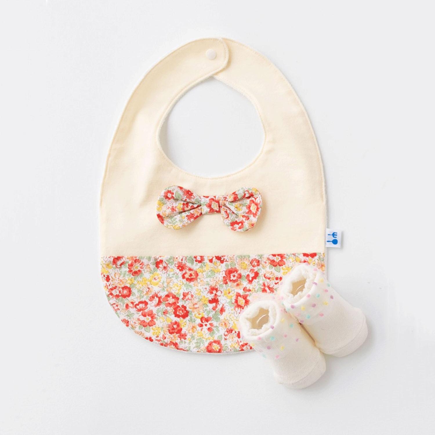 メモリアルソックス＆リボン花柄切り替えスタイ オフホワイト