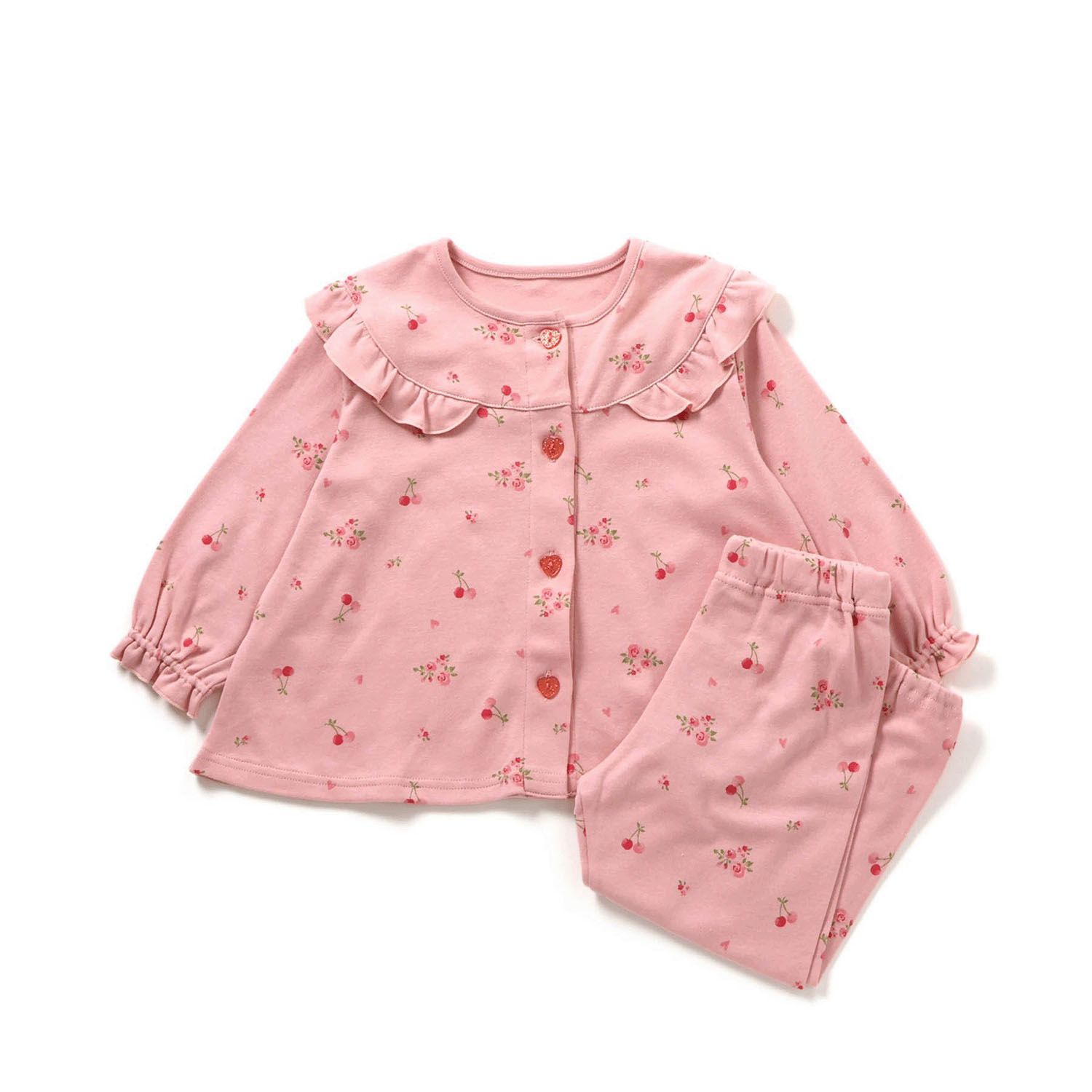 さくらんぼお花柄前あきスムースパジャマ