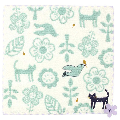 タオルハンカチ キャットフォレスト（ミントグリーン）