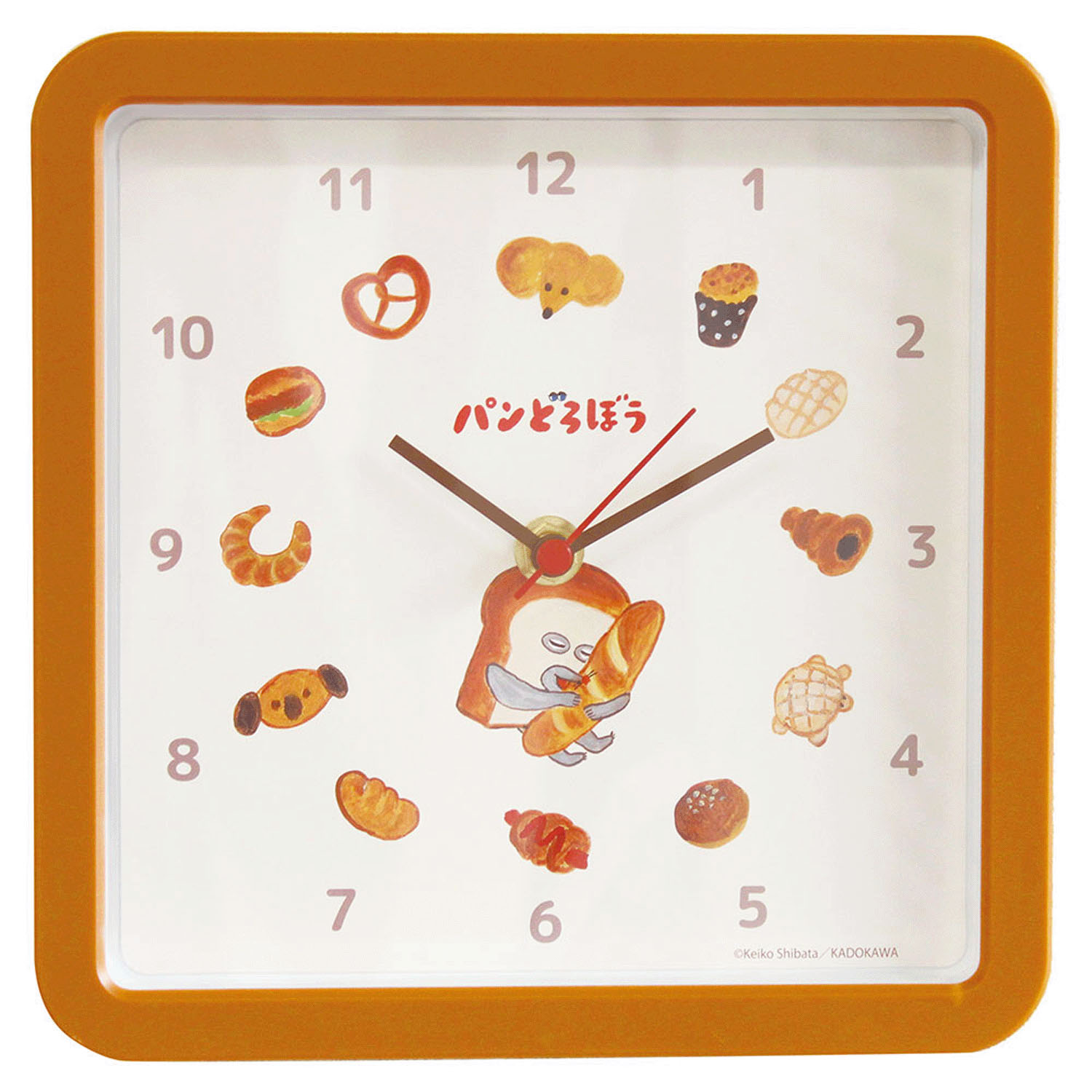 パンどろぼう スクエアウォールクロック ブラウン
