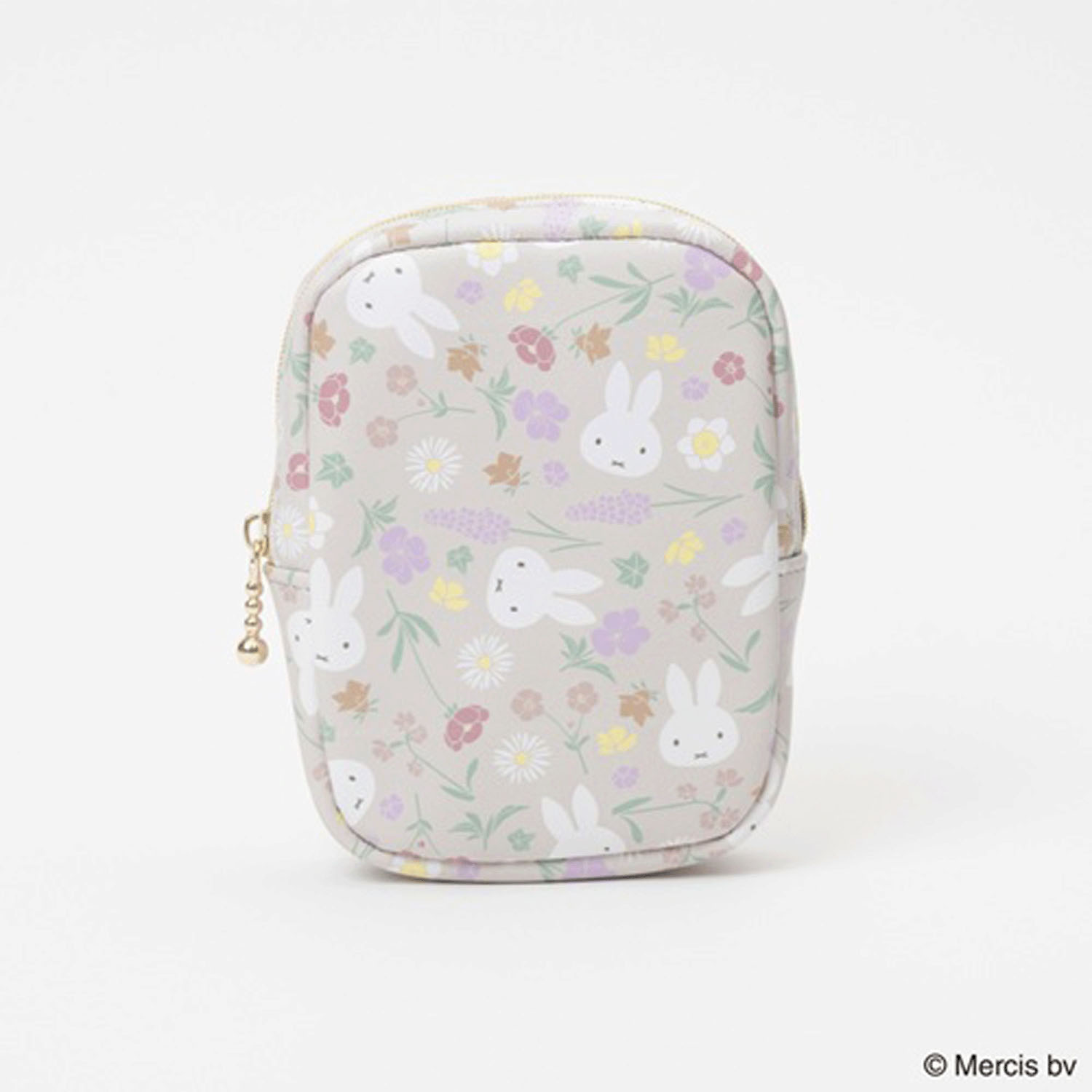 ミッフィー フローラルパターン 縦型スクエアポーチ ベージュ