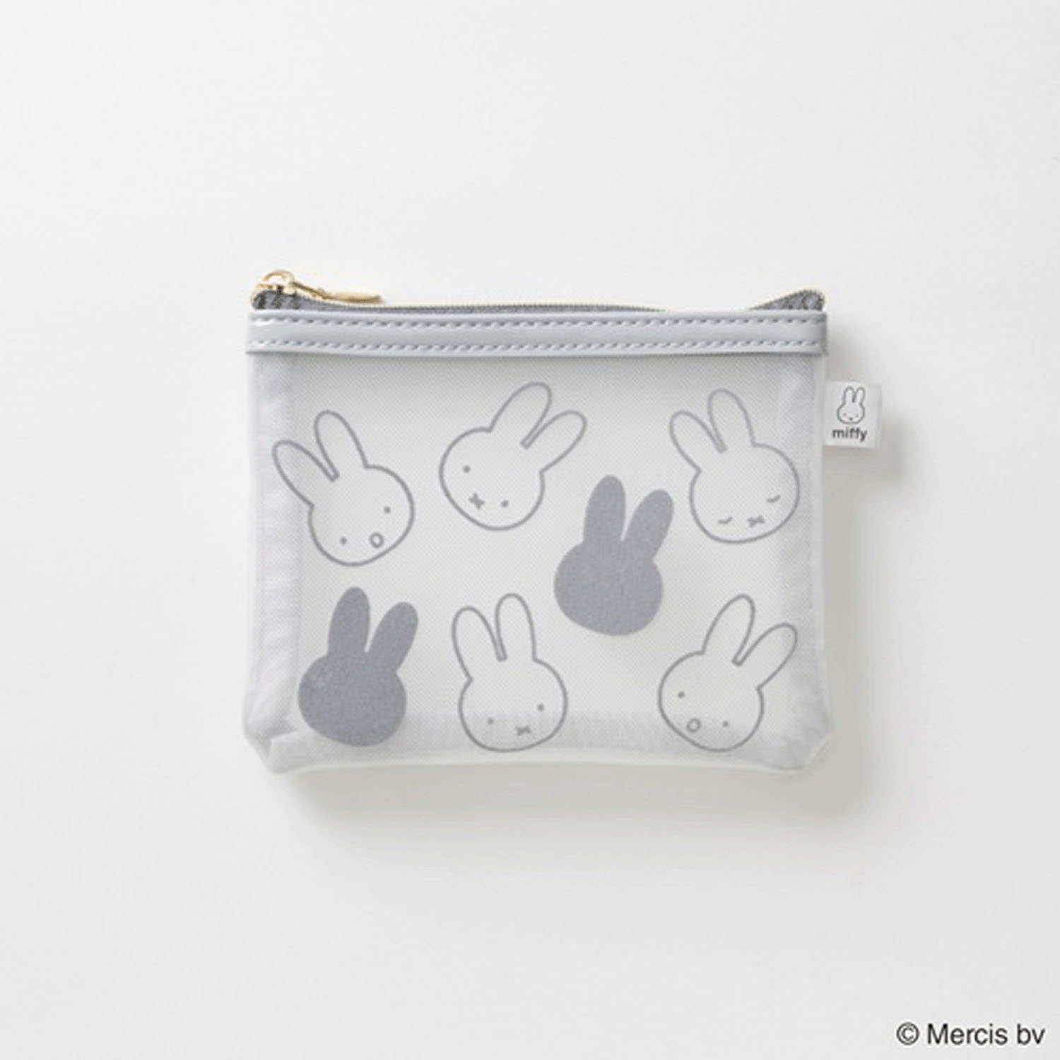 ミッフィー フロッキー ミニフラットポーチ グレー