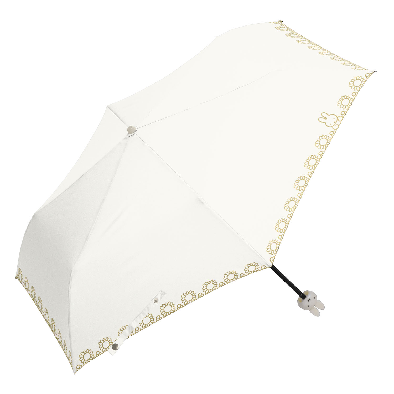 ミッフィー 1級遮光晴雨兼用コンパクト折傘 ミッフィーハンドル＆刺繍タイプ 刺繍miffy and flower